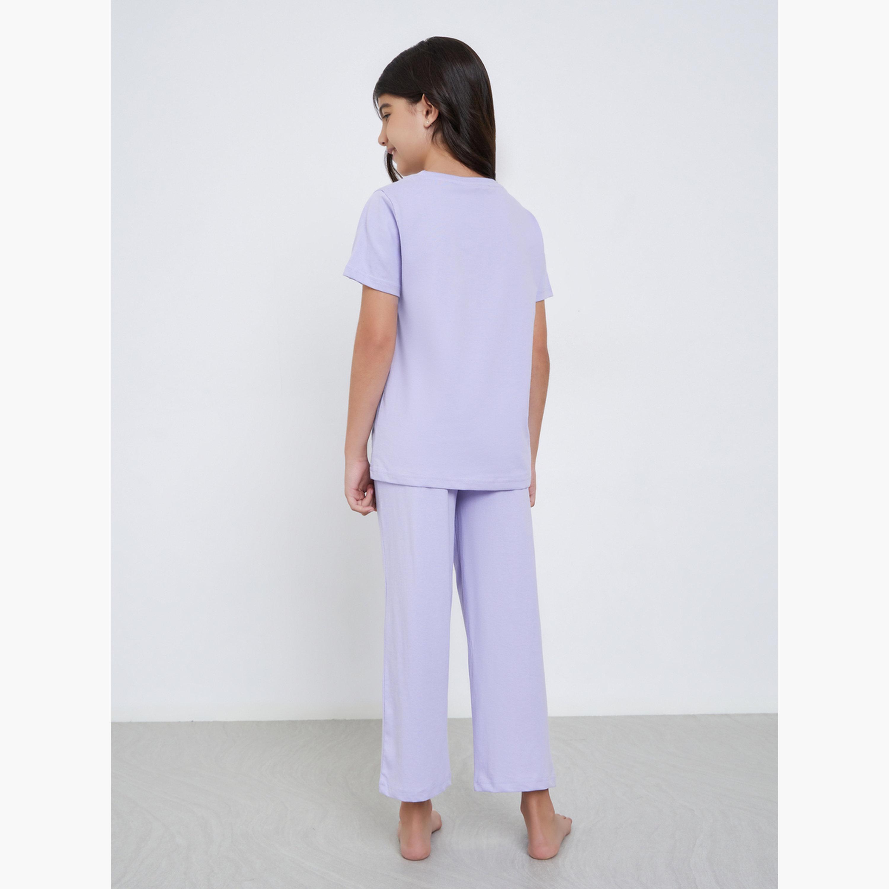 ستايلي - بيجاما تي شيرت بطبعة سنوبي أرجواني للمراهقين-girls-clothing-nightwear-image-5