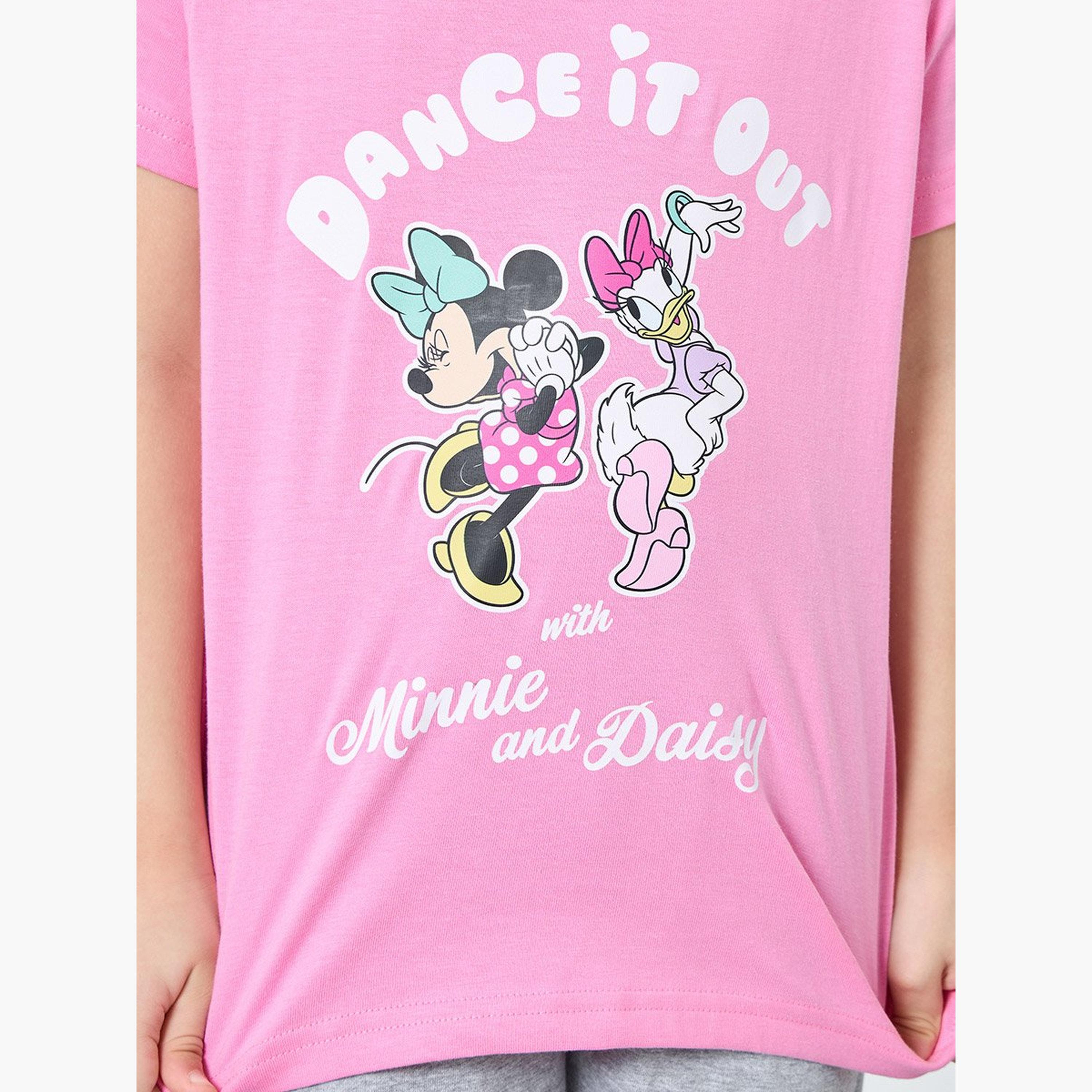 Styli Girls Mickey and Daisy Print T-Shirt and Pants Set-girls-clothing-nightwear-image-3