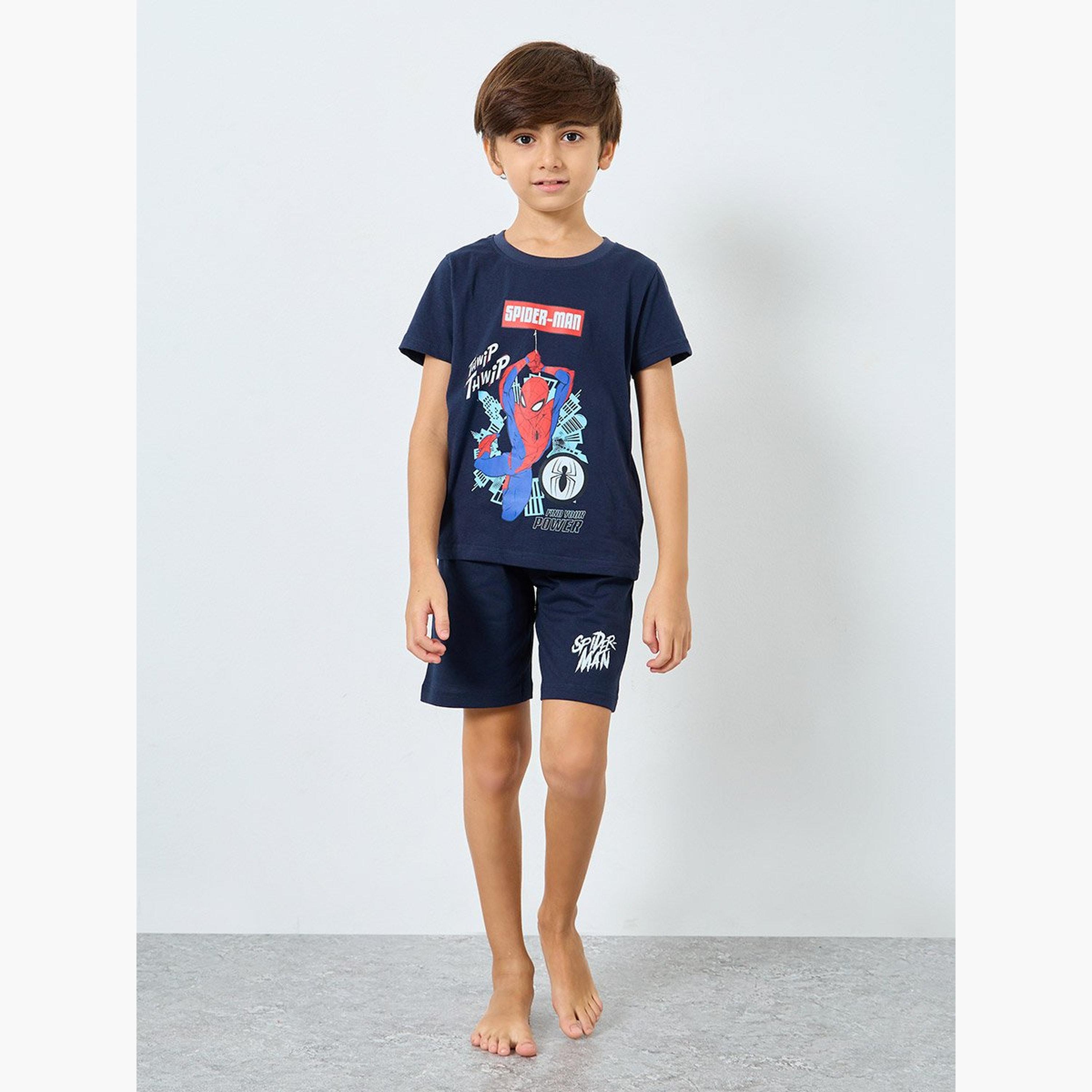 Styli Boys Spider Man Print T-Shirt and Shorts Set-boys-clothing-nightwear-image-1