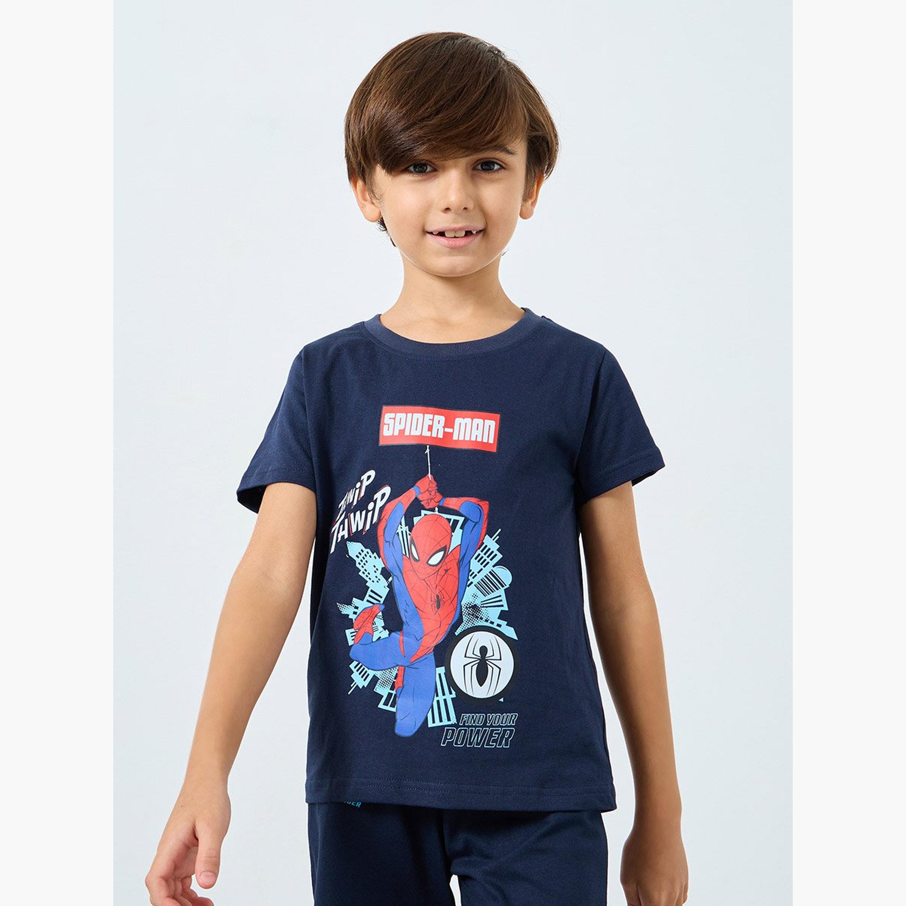 Styli Boys Spider Man Print T-Shirt and Shorts Set-boys-clothing-nightwear-image-2