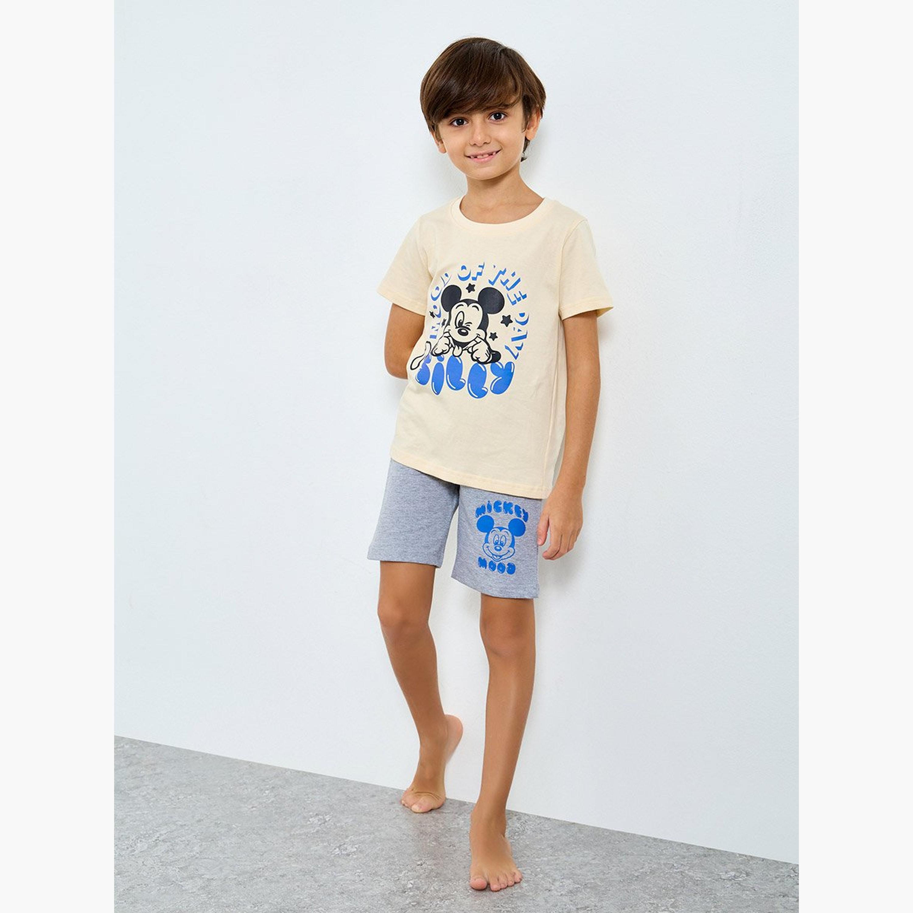 Styli Boys Mickey Mouse Print T-Shirt and Shorts Set-boys-clothing-nightwear-image-1