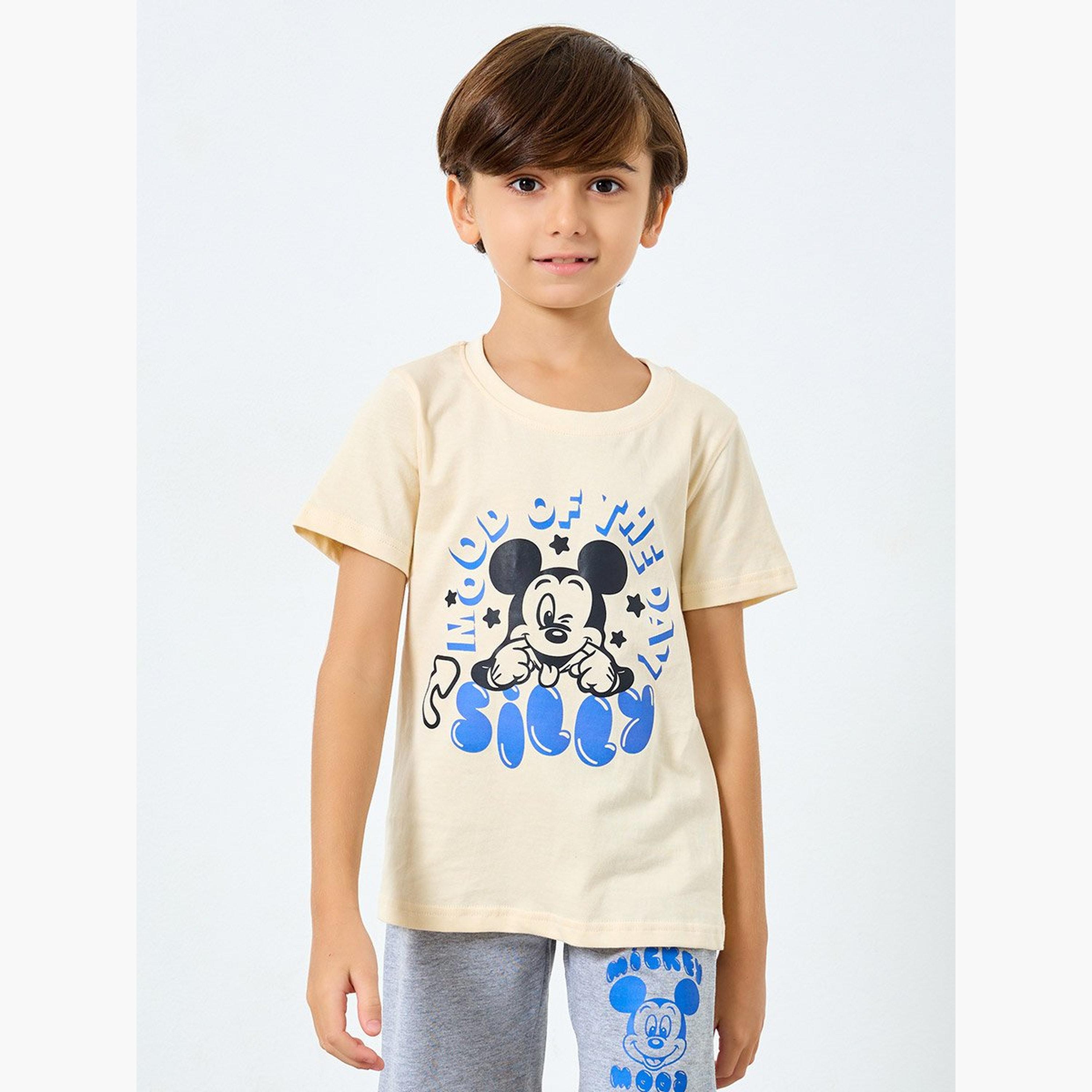 Styli Boys Mickey Mouse Print T-Shirt and Shorts Set-boys-clothing-nightwear-image-2