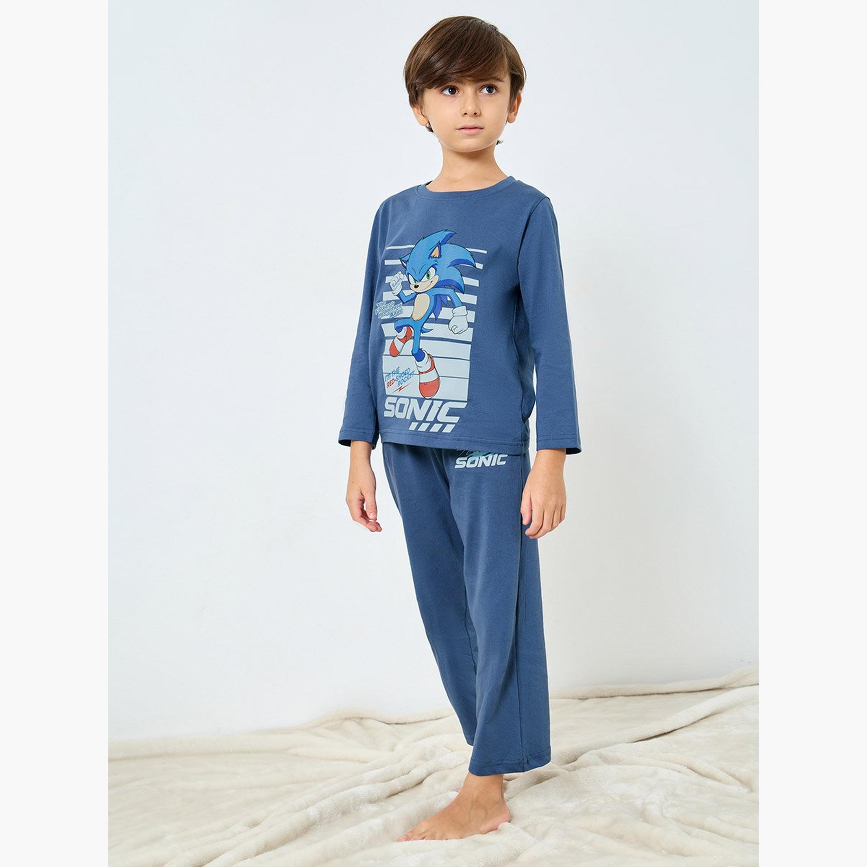 Styli Boys Sonic Print T-Shirt and Pyjama Set-boys-clothing-nightwear-image-1