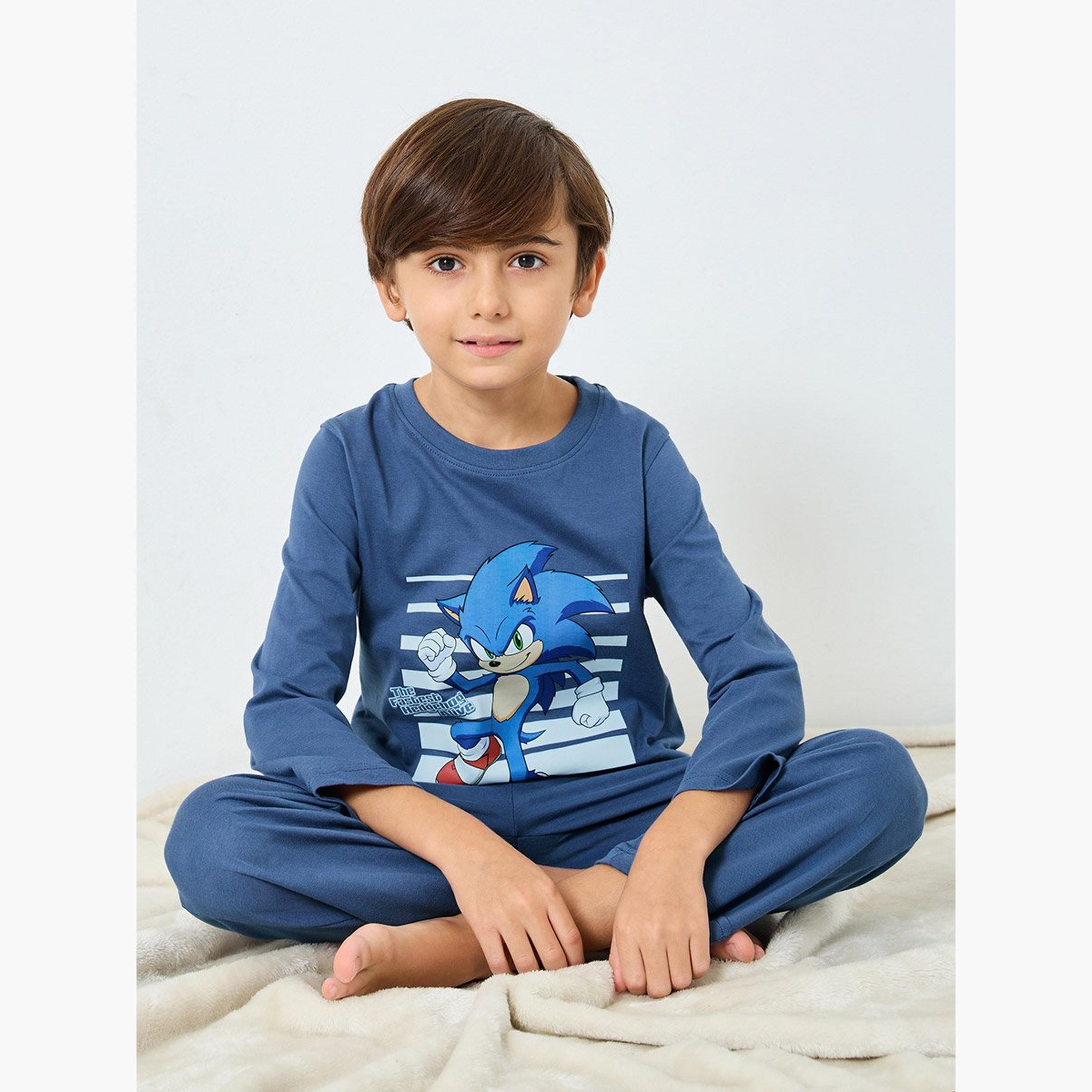 Styli Boys Sonic Print T-Shirt and Pyjama Set-boys-clothing-nightwear-image-2