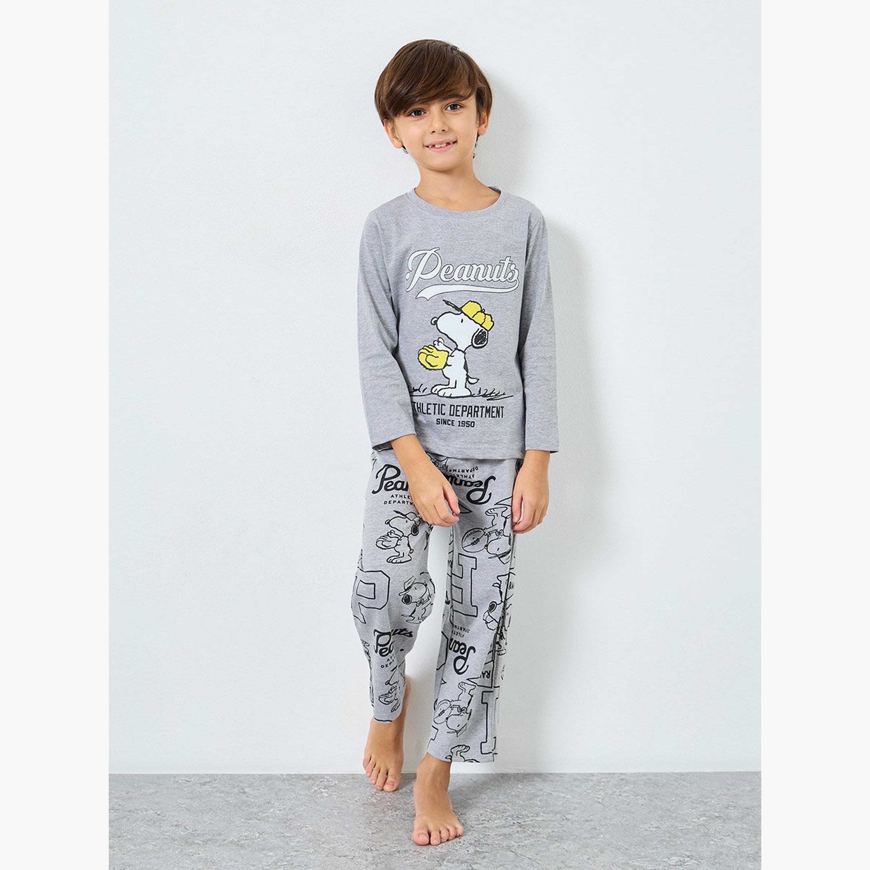 Styli Boys Snoopy Graphic Print T-Shirt and Pyjama Set-boys-clothing-nightwear-image-1