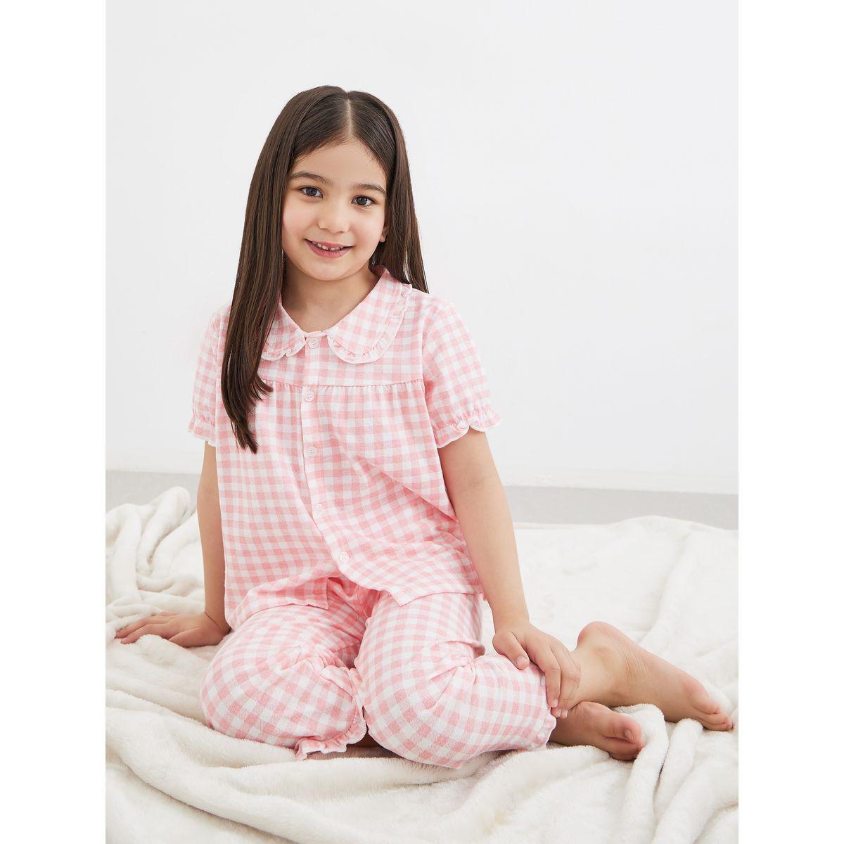Styli Cotton Gingham Check Top and Pyjama Set-girls-clothing-nightwear-image-1