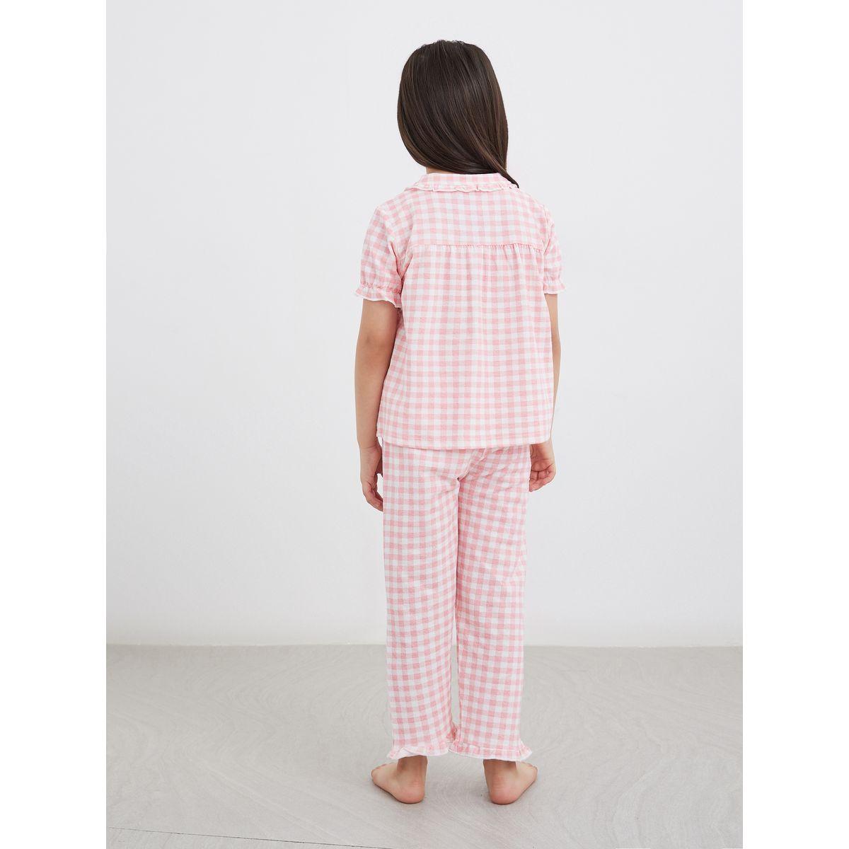 Styli Cotton Gingham Check Top and Pyjama Set-girls-clothing-nightwear-image-5
