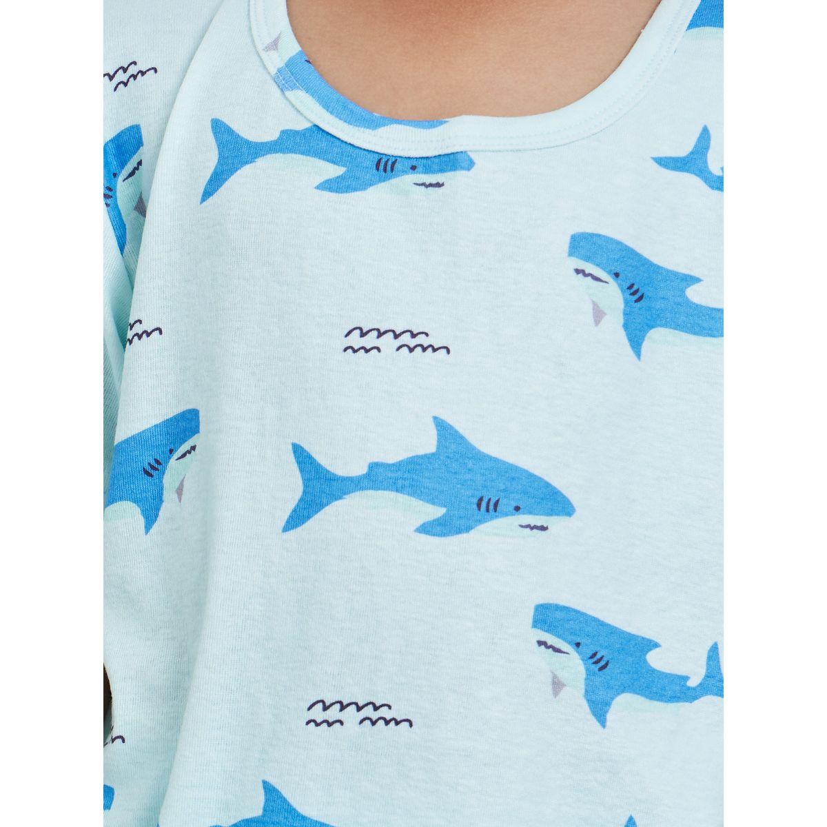 Styli Shark Graphic Round Neck T-Shirt and Shorts Set-boys-clothing-nightwear-image-3