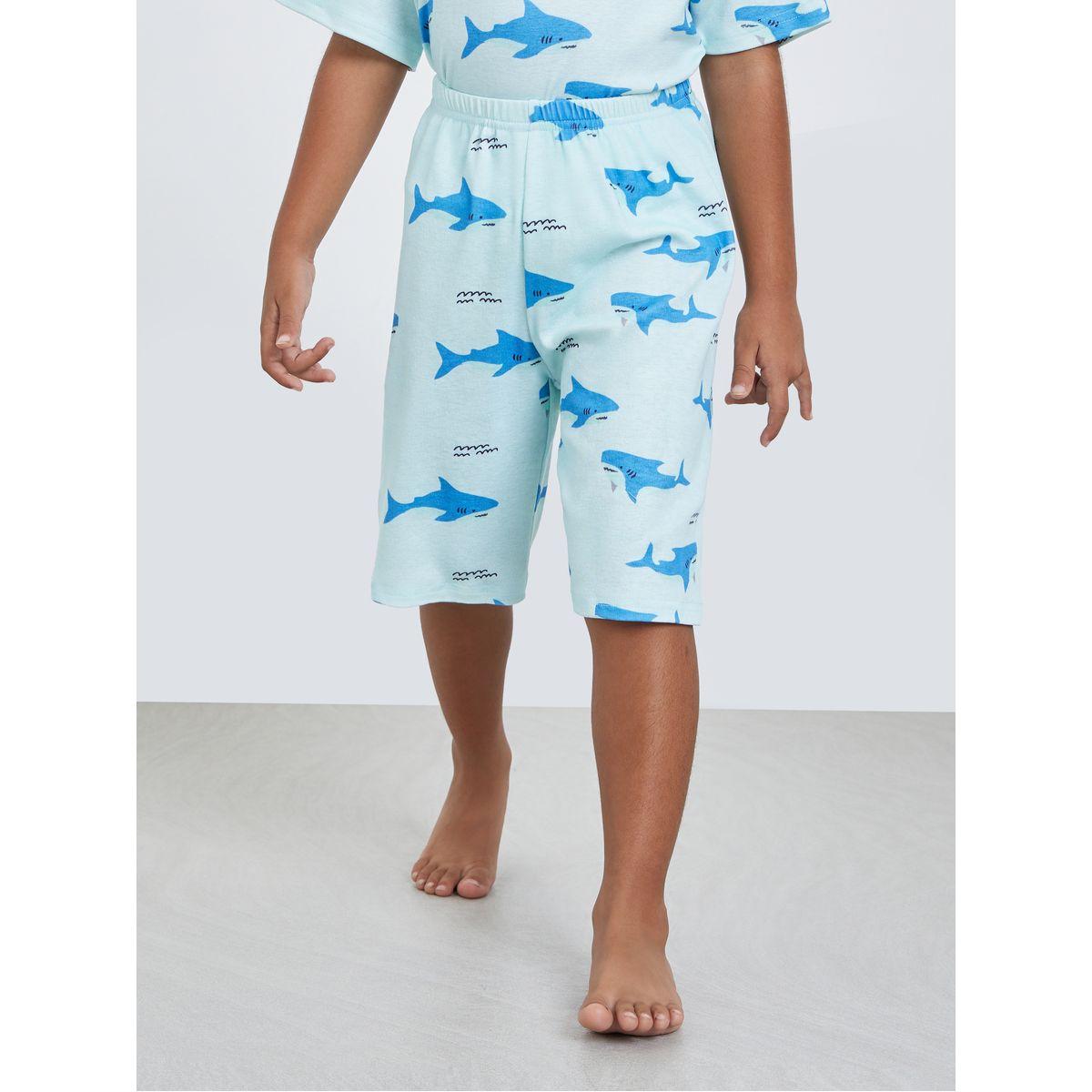 Styli Shark Graphic Round Neck T-Shirt and Shorts Set-boys-clothing-nightwear-image-5
