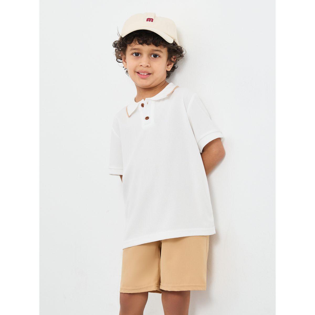 طقم منسق من شورت وتيشيرت سادة بياقة بولو-boys-clothing-setsandcoords-image-1