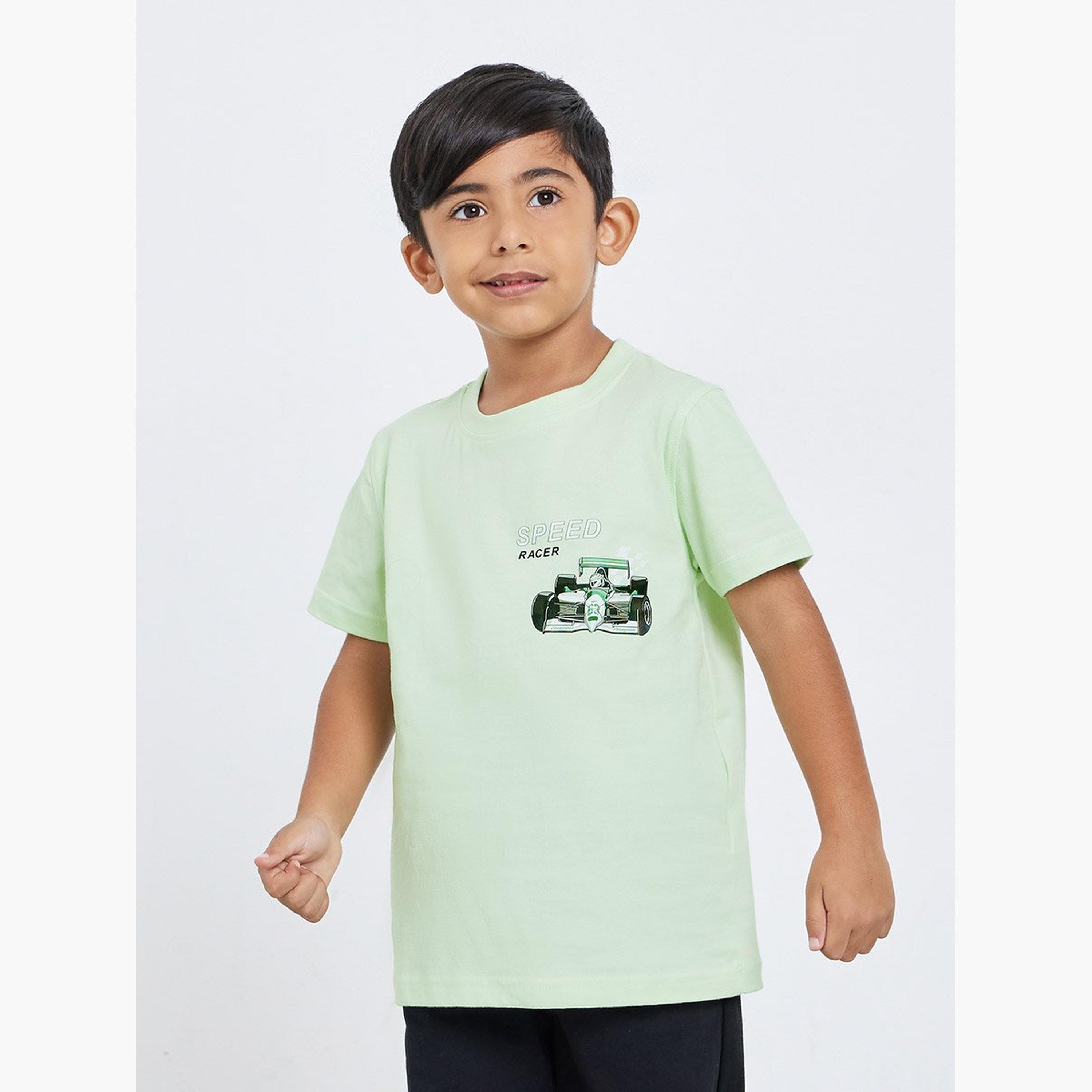 Styli Boys Green Race Car Graphic T-Shirt-boys-clothing-tshirtsandpolos-image-1