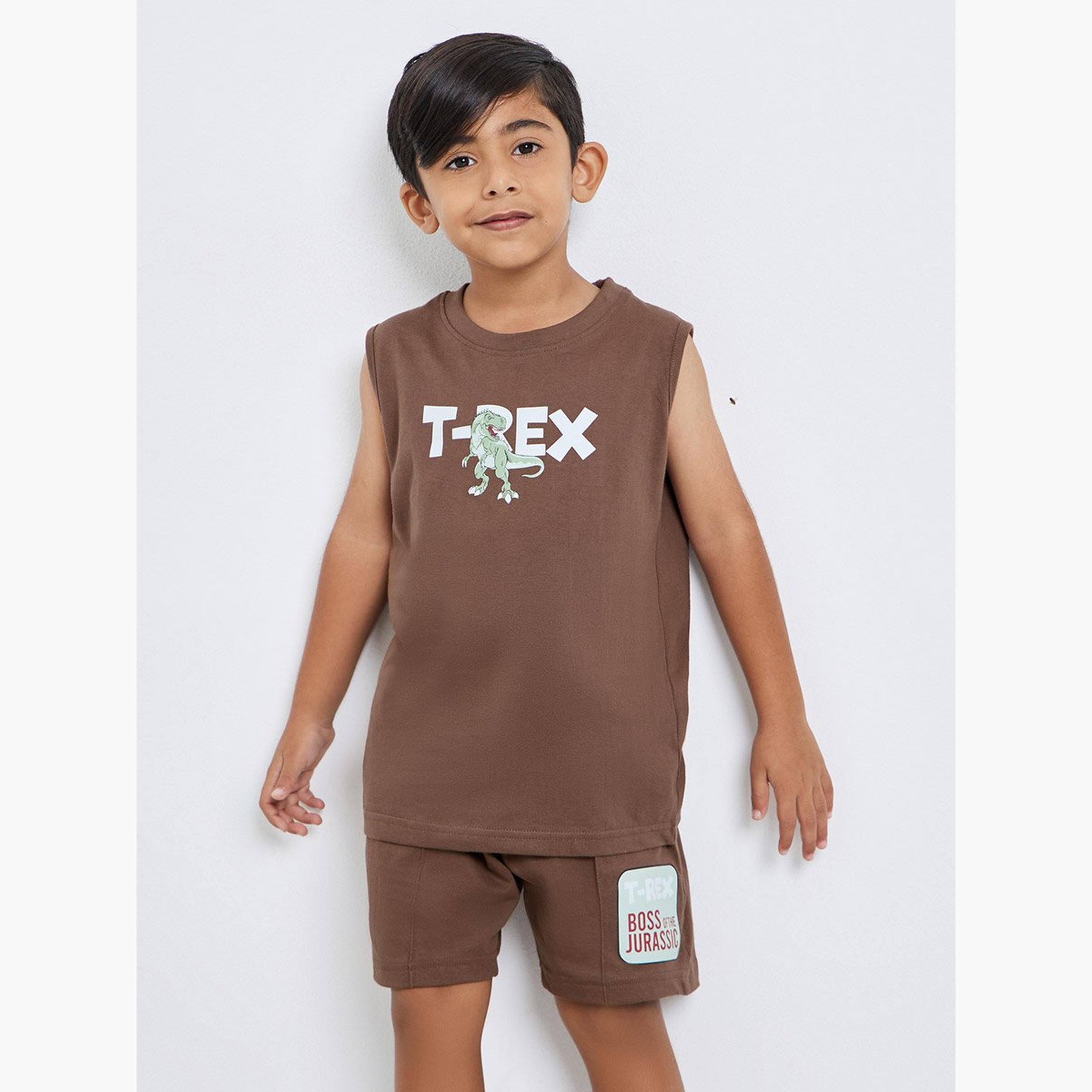 طقم منسق من شورت وتيشيرت كت بطبعة ديناصور-boys-clothing-setsandcoords-image-1