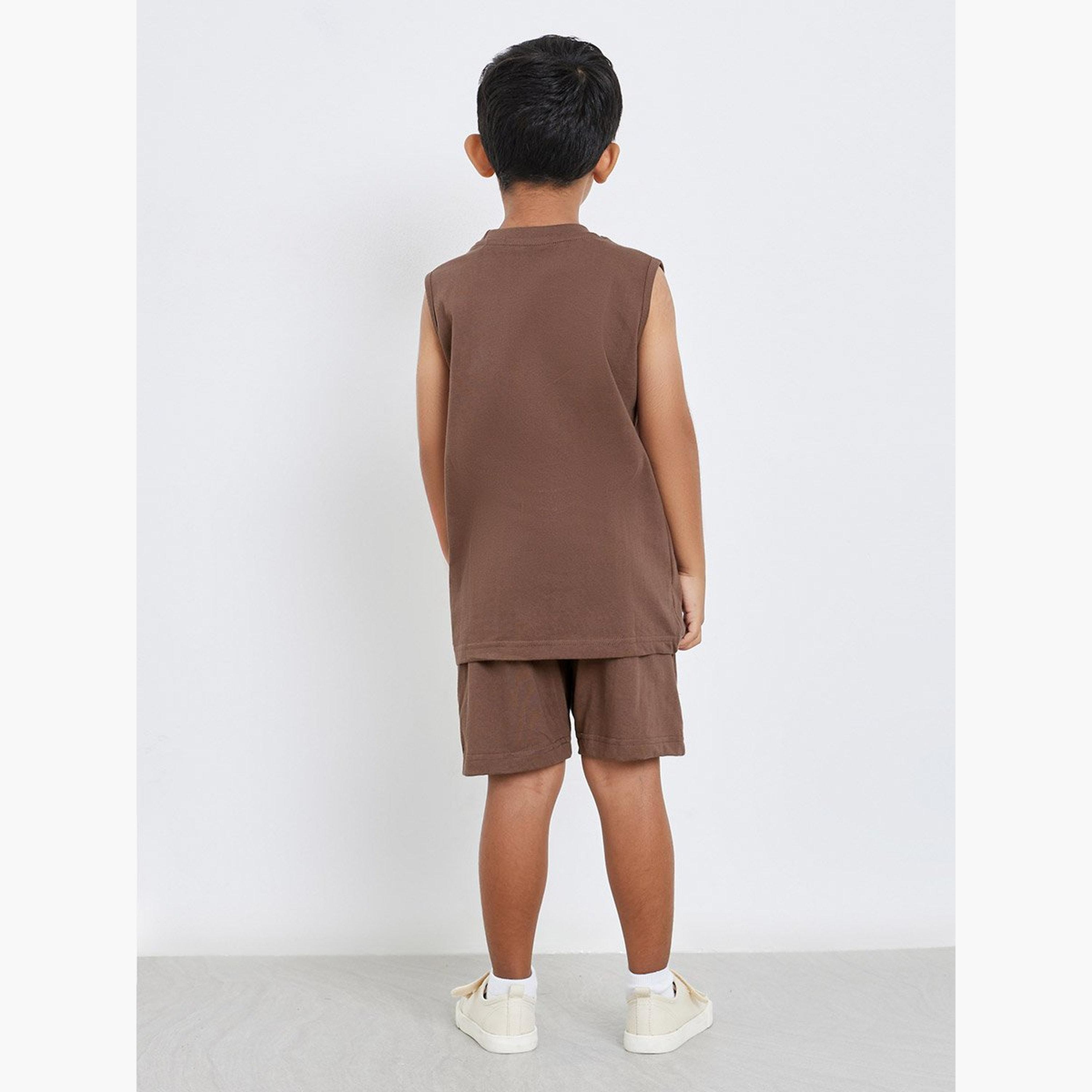 Styli Boys Brown Dinosaur Print Tank and Shorts Set-boys-clothing-setsandcoords-image-5