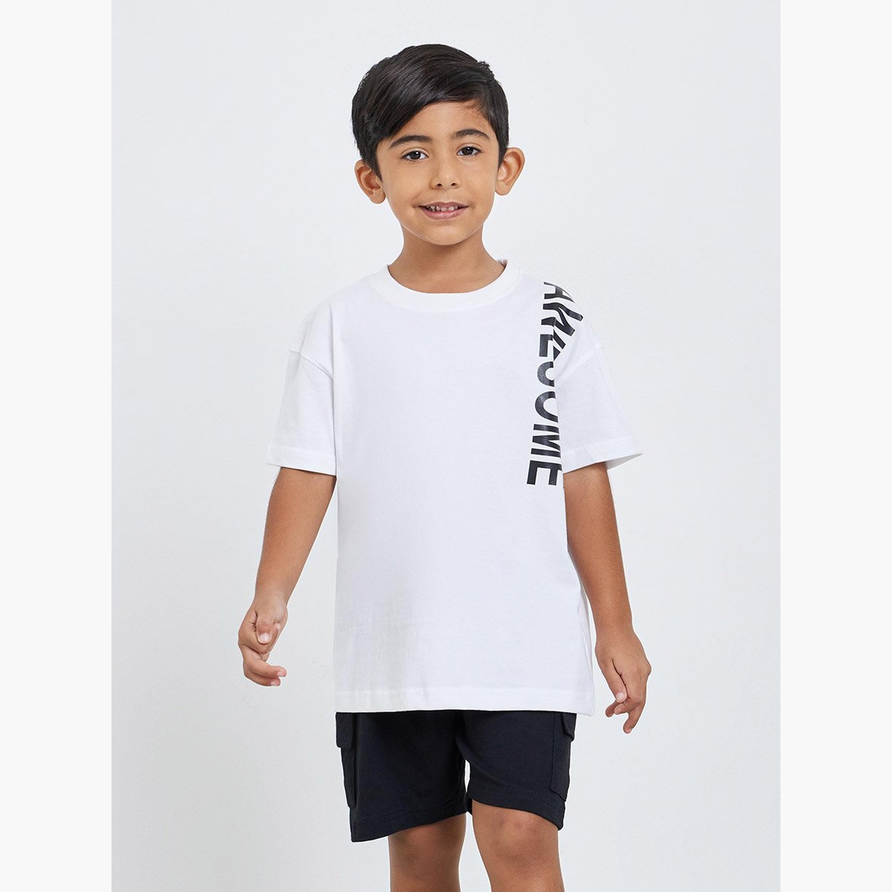 Styli Boys Cotton Slogan T-Shirt and Shorts Set-boys-clothing-setsandcoords-image-1