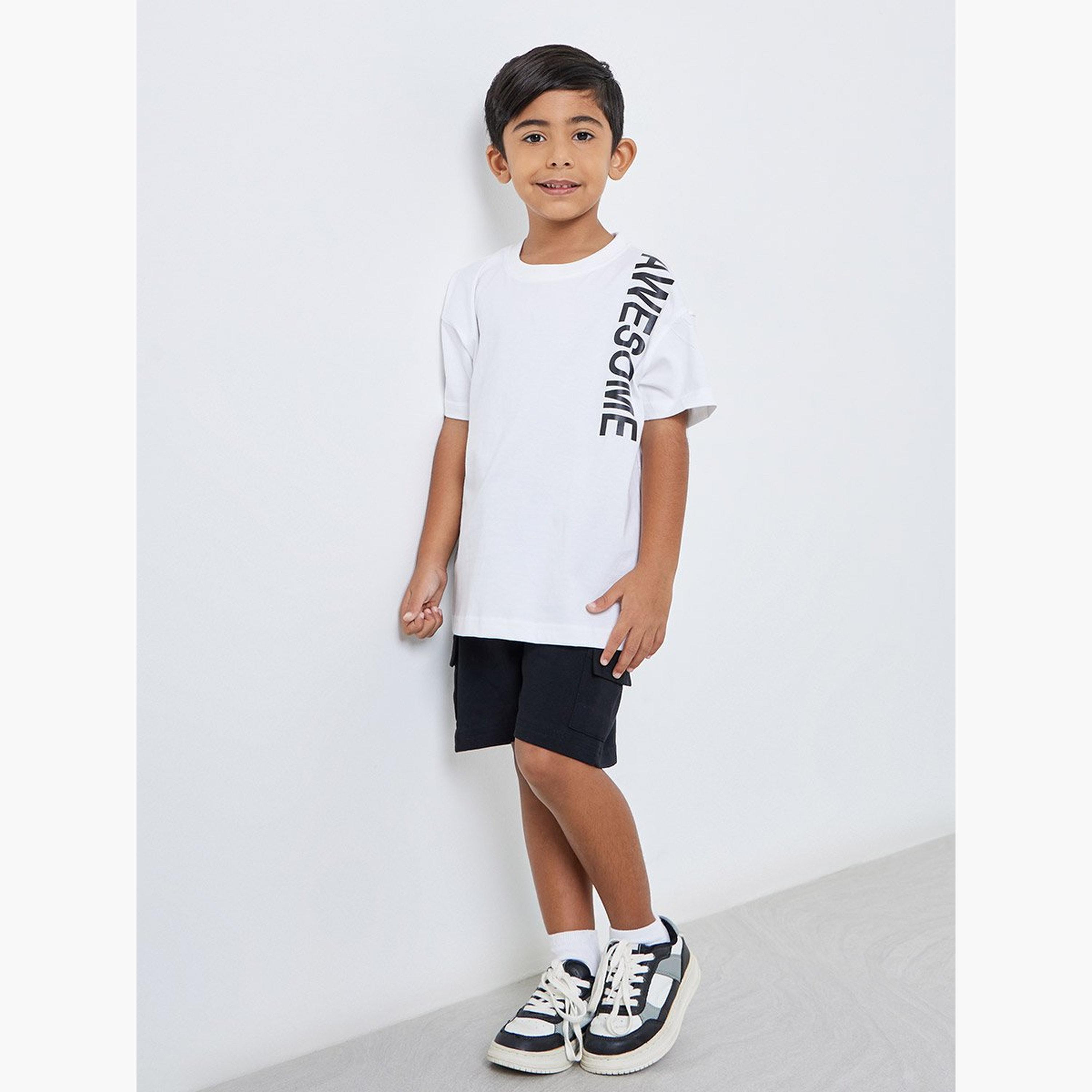 Styli Boys Cotton Slogan T-Shirt and Shorts Set-boys-clothing-setsandcoords-image-2