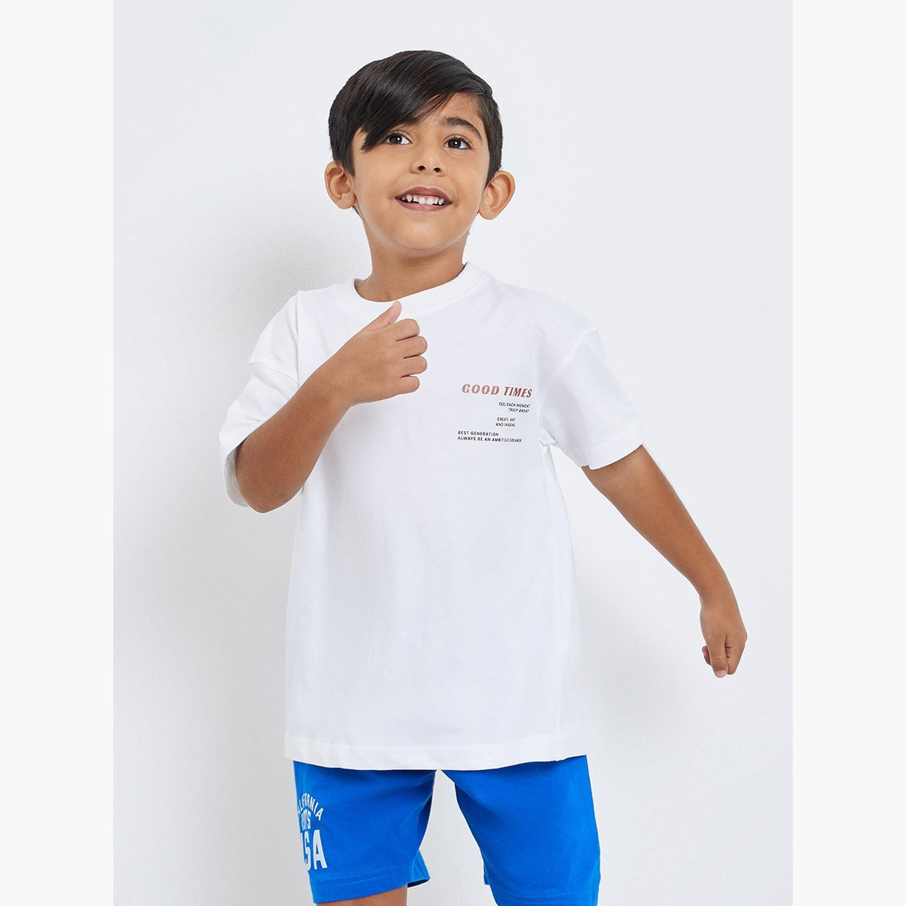 Styli Boys Cotton Slogan T-Shirt and Shorts Set-boys-clothing-setsandcoords-image-2