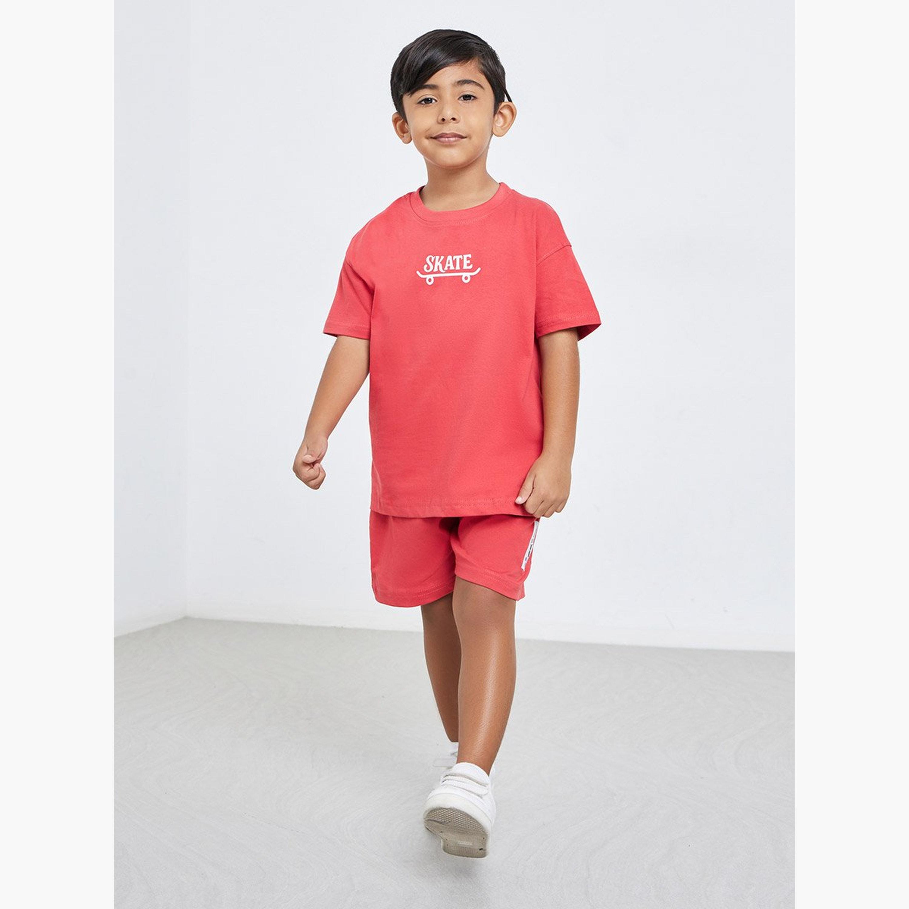 Styli Boys Red Skateboard Graphic T-Shirt and Shorts Set-boys-clothing-setsandcoords-image-1