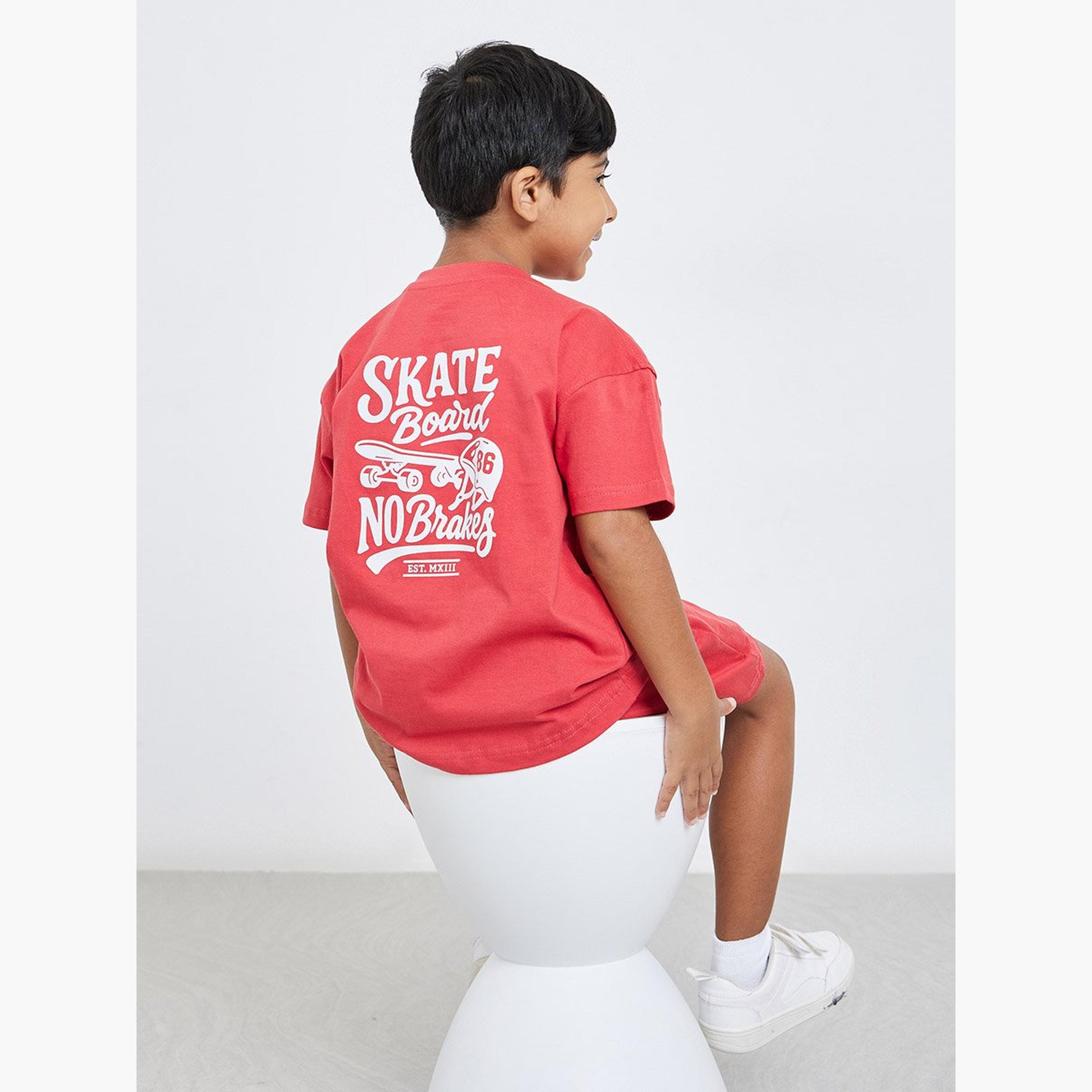 Styli Boys Red Skateboard Graphic T-Shirt and Shorts Set-boys-clothing-setsandcoords-image-2