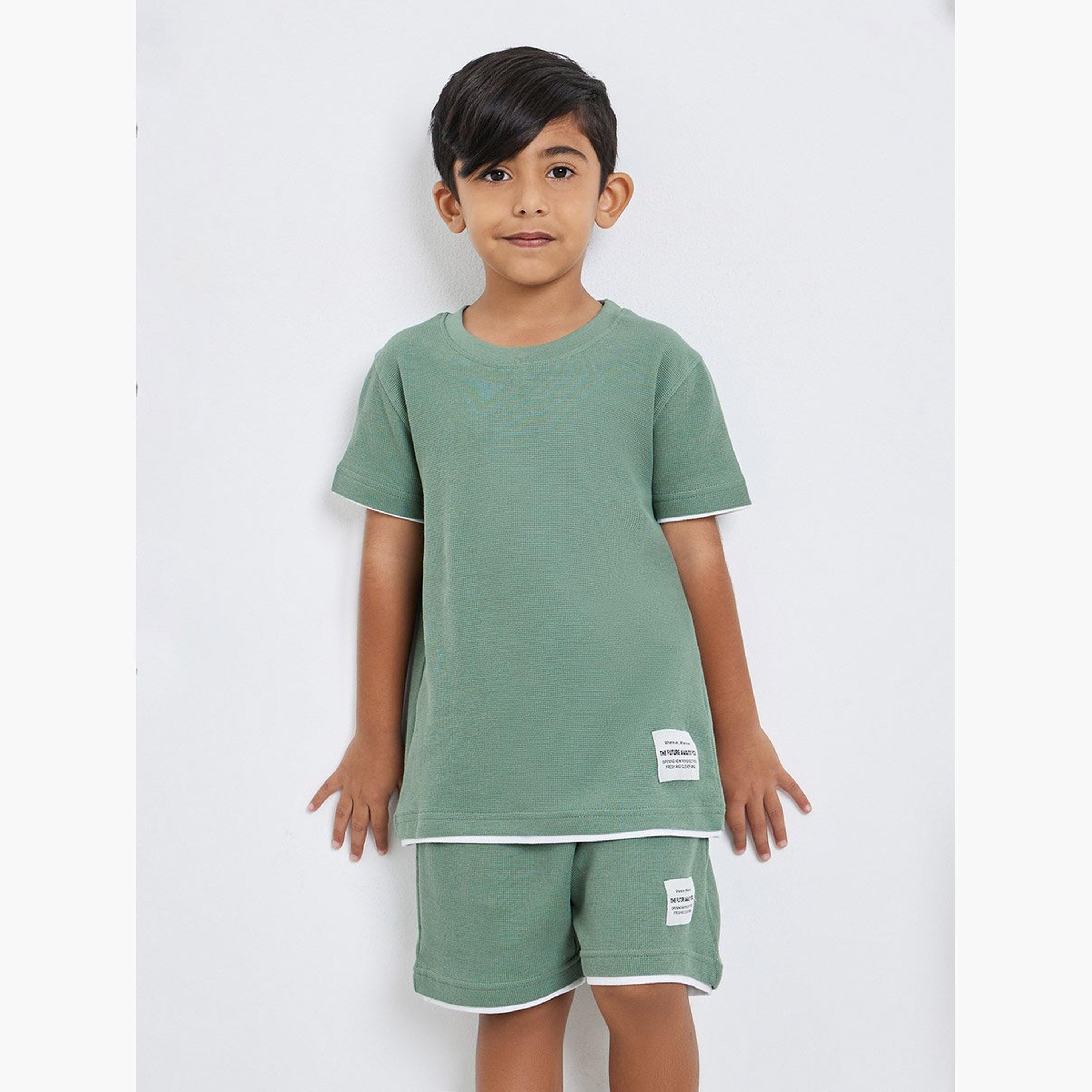 Styli Boys Green Cotton Knit T-Shirt and Shorts Set-boys-clothing-setsandcoords-image-1