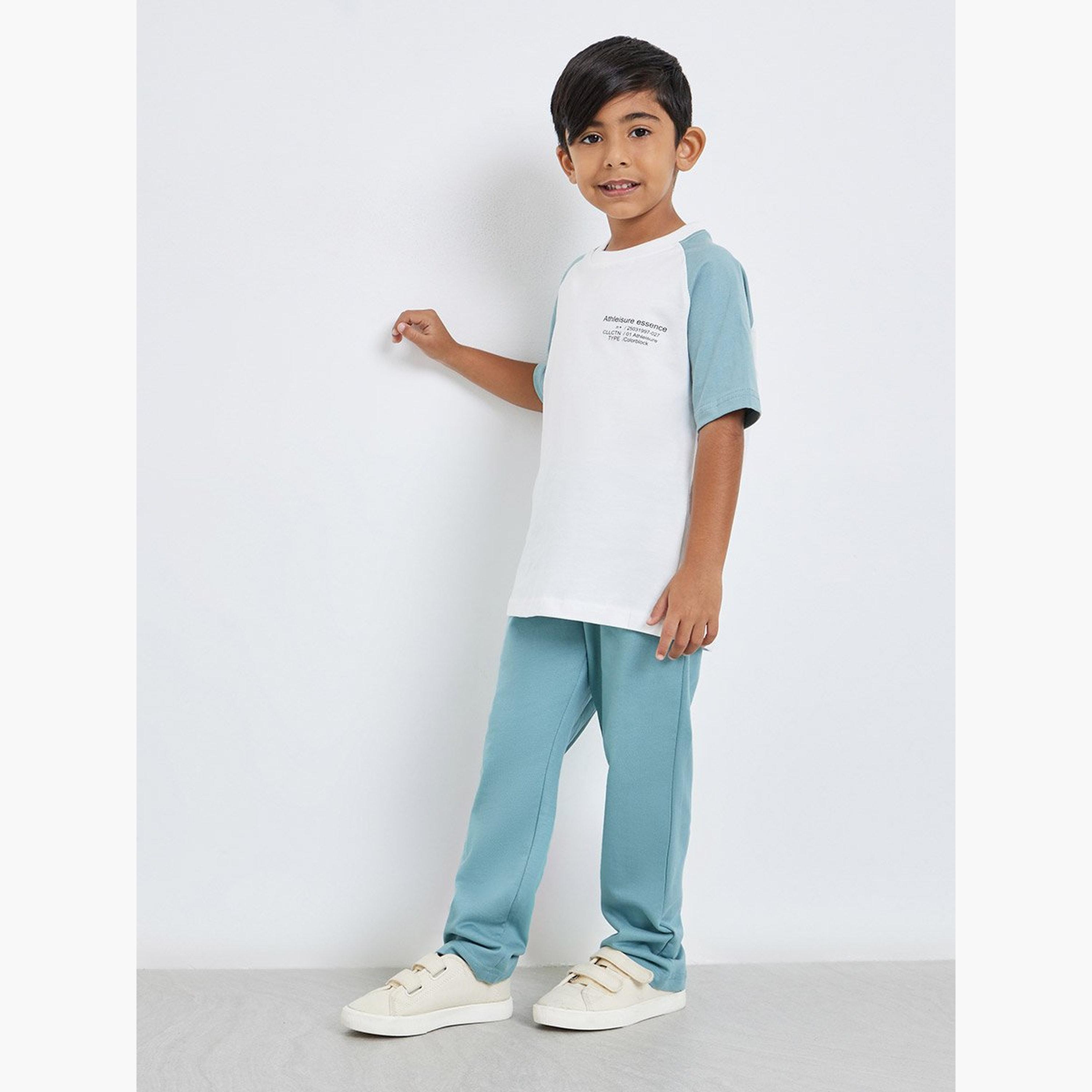 Styli Boys Cotton Slogan T-Shirt and Joggers Set-boys-clothing-setsandcoords-image-1