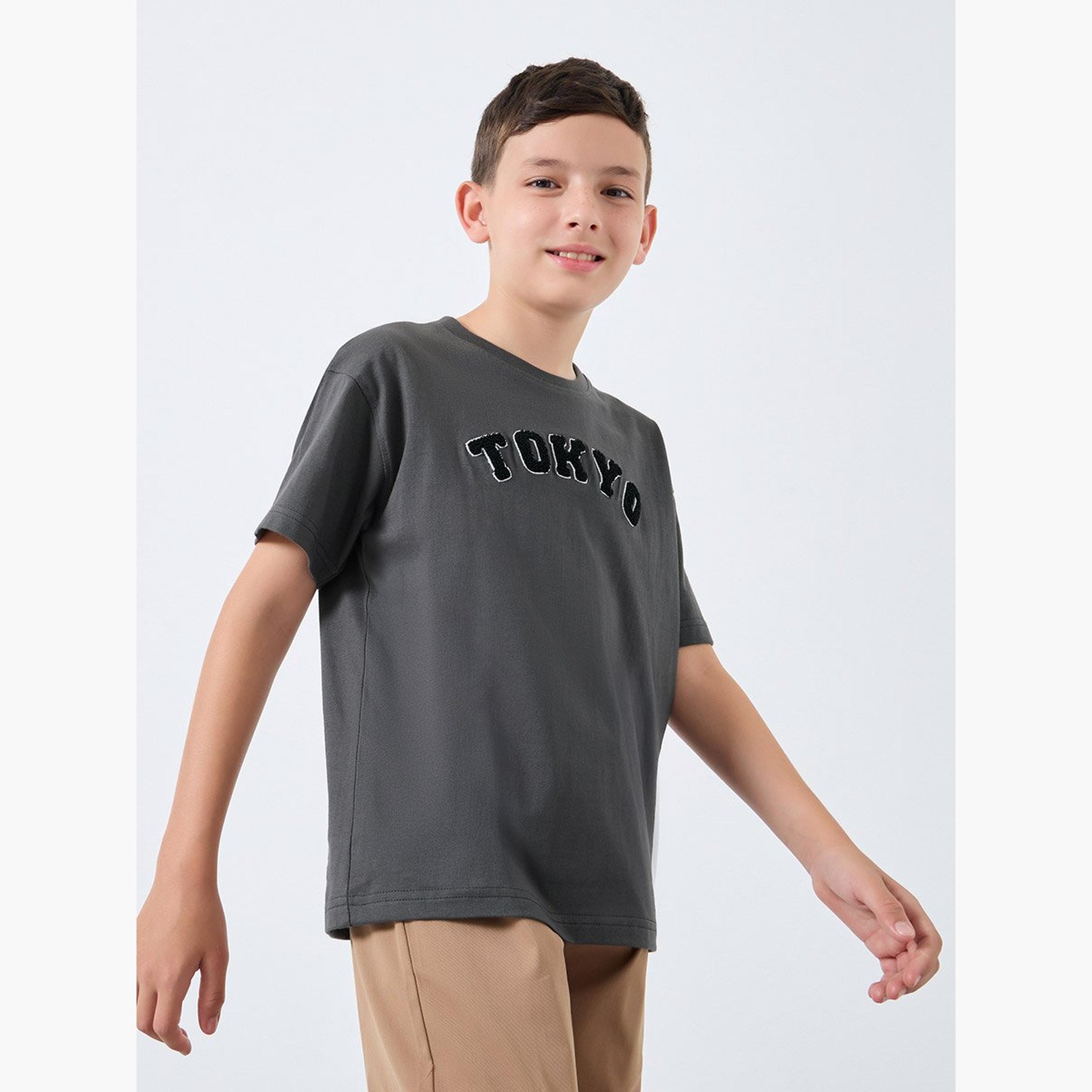 Styli Charcoal Oversized T-Shirt with Patchwork-boys-clothing-tshirtsandpolos-image-1