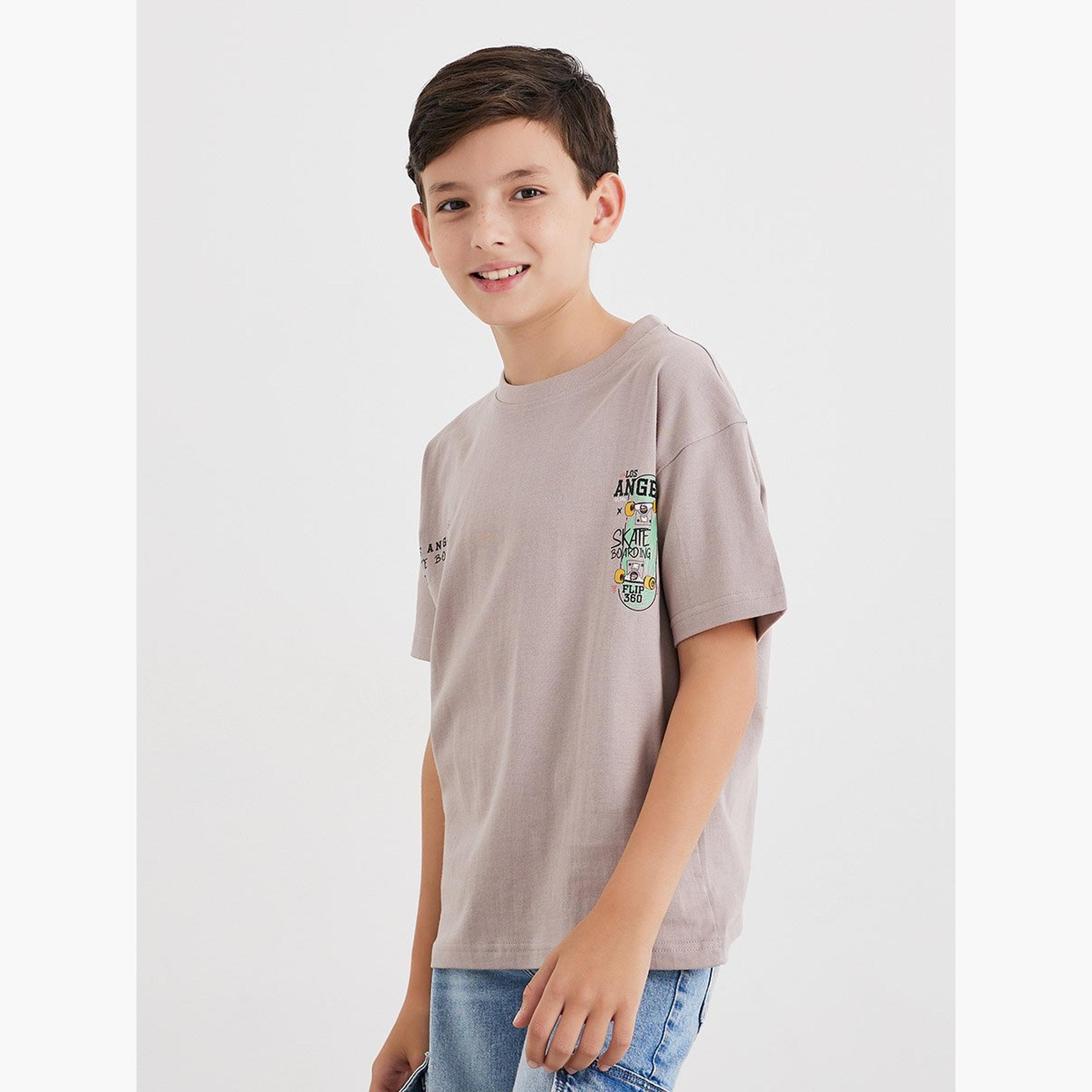 Styli Teens Beige Graphic Print Oversized T-Shirt-boys-clothing-tshirtsandpolos-image-1