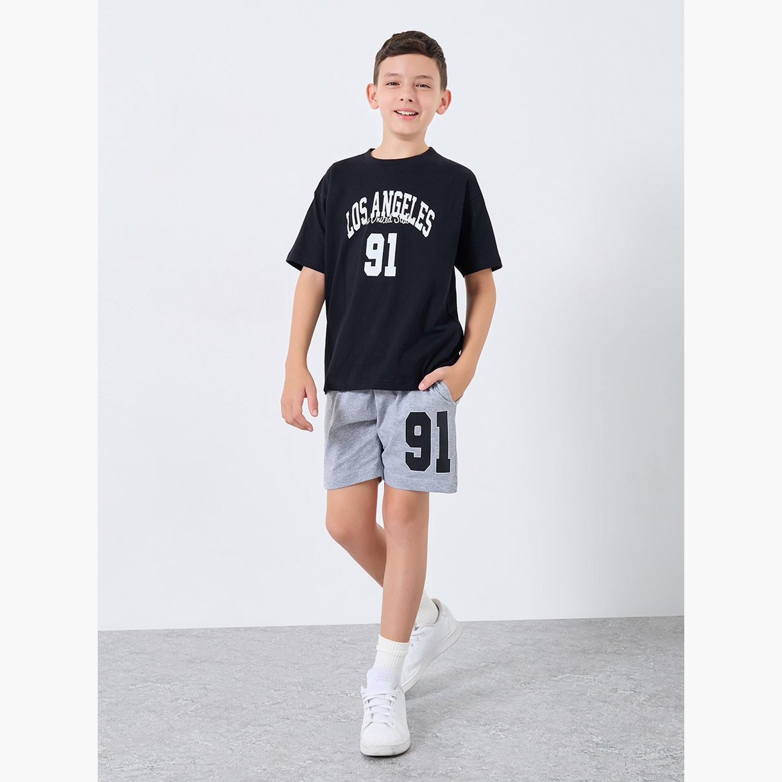 Styli Teen Graphic Print T-Shirt and Shorts Set-boys-clothing-setsandcoords-image-1