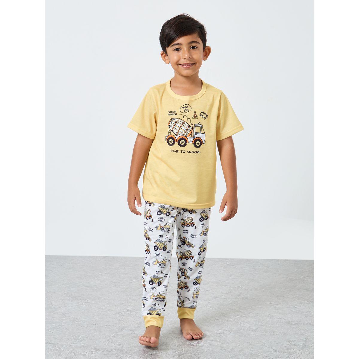 Styli Truck Graphic T-Shirt and Cuffed Pyjama Set-boys-clothing-nightwear-image-1