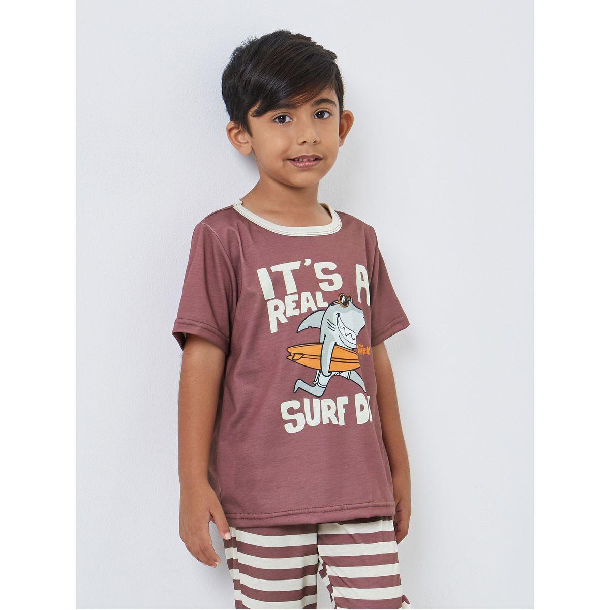 Styli Shark Graphic T-Shirt and Striped Pyjama Set-boys-clothing-nightwear-image-2