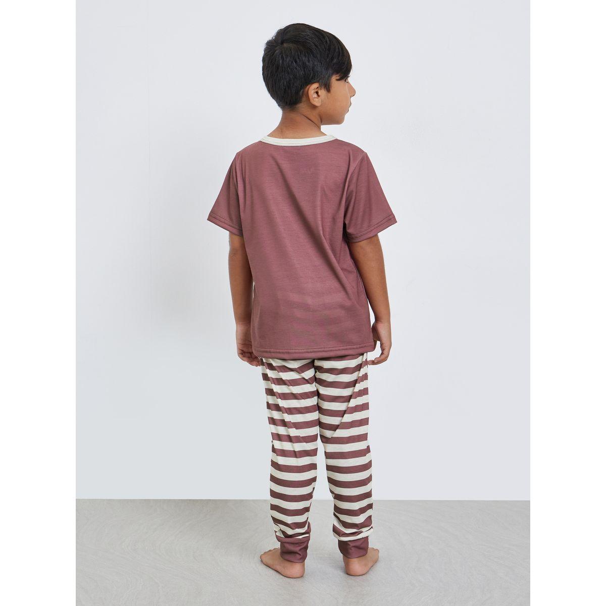 Styli Shark Graphic T-Shirt and Striped Pyjama Set-boys-clothing-nightwear-image-4