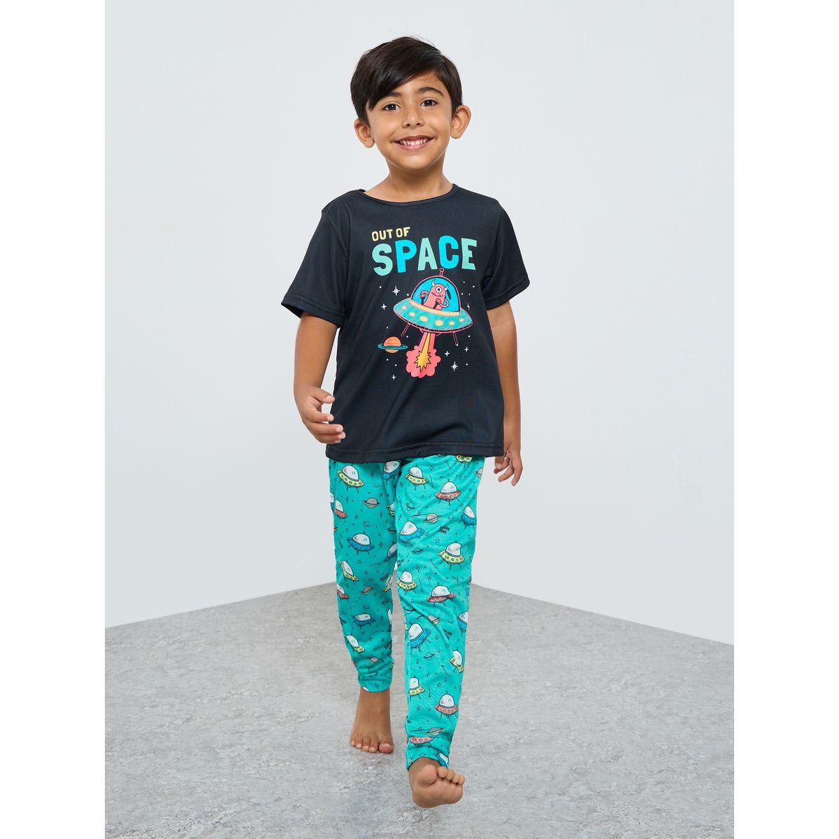 Styli Space Graphic Print T-Shirt and Pyjama Set-boys-clothing-nightwear-image-1