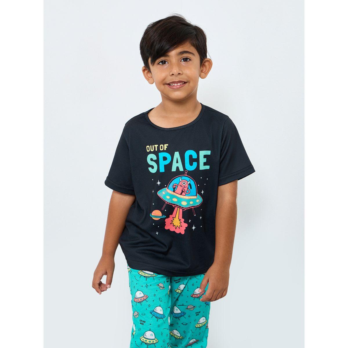 Styli Space Graphic Print T-Shirt and Pyjama Set-boys-clothing-nightwear-image-2