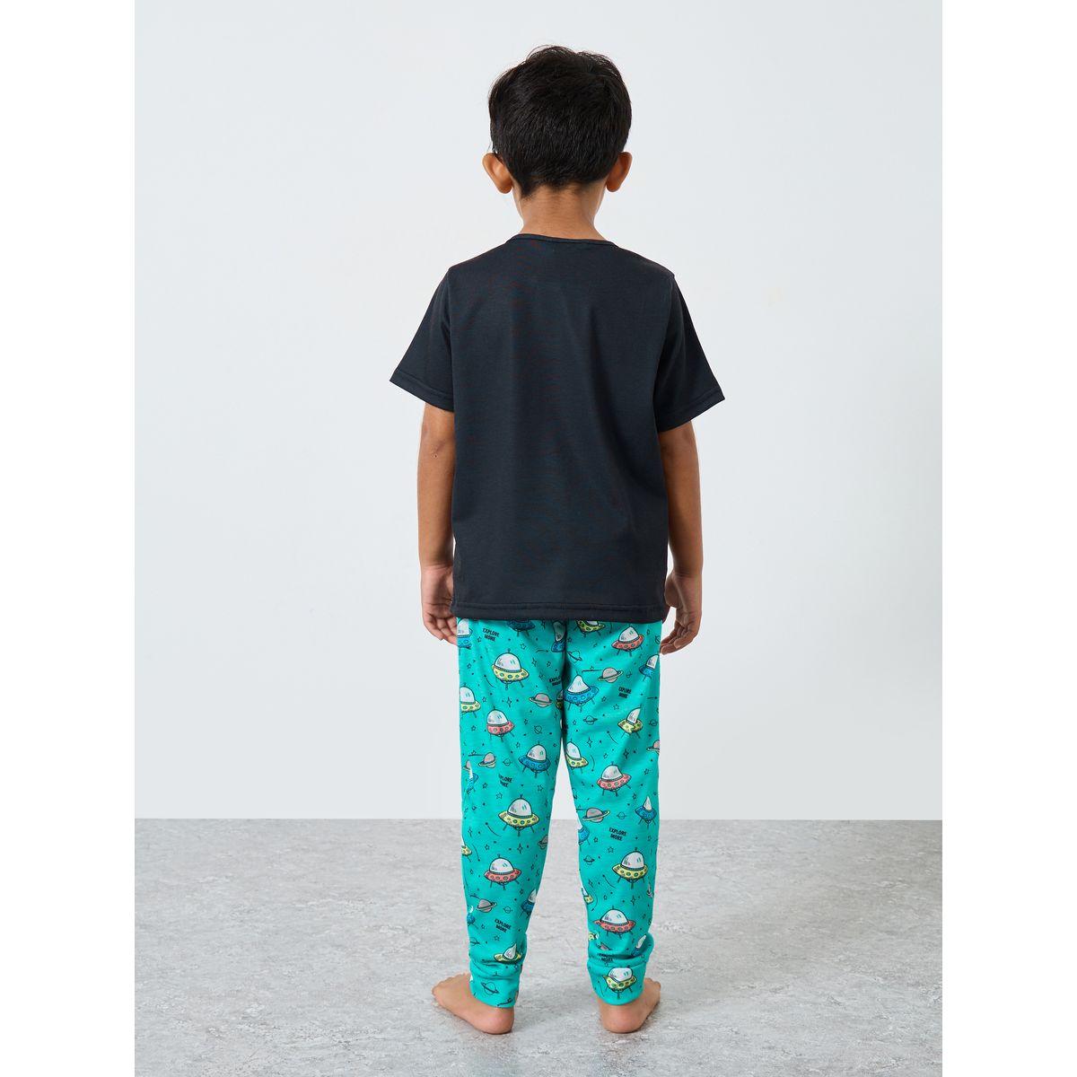 Styli Space Graphic Print T-Shirt and Pyjama Set-boys-clothing-nightwear-image-4