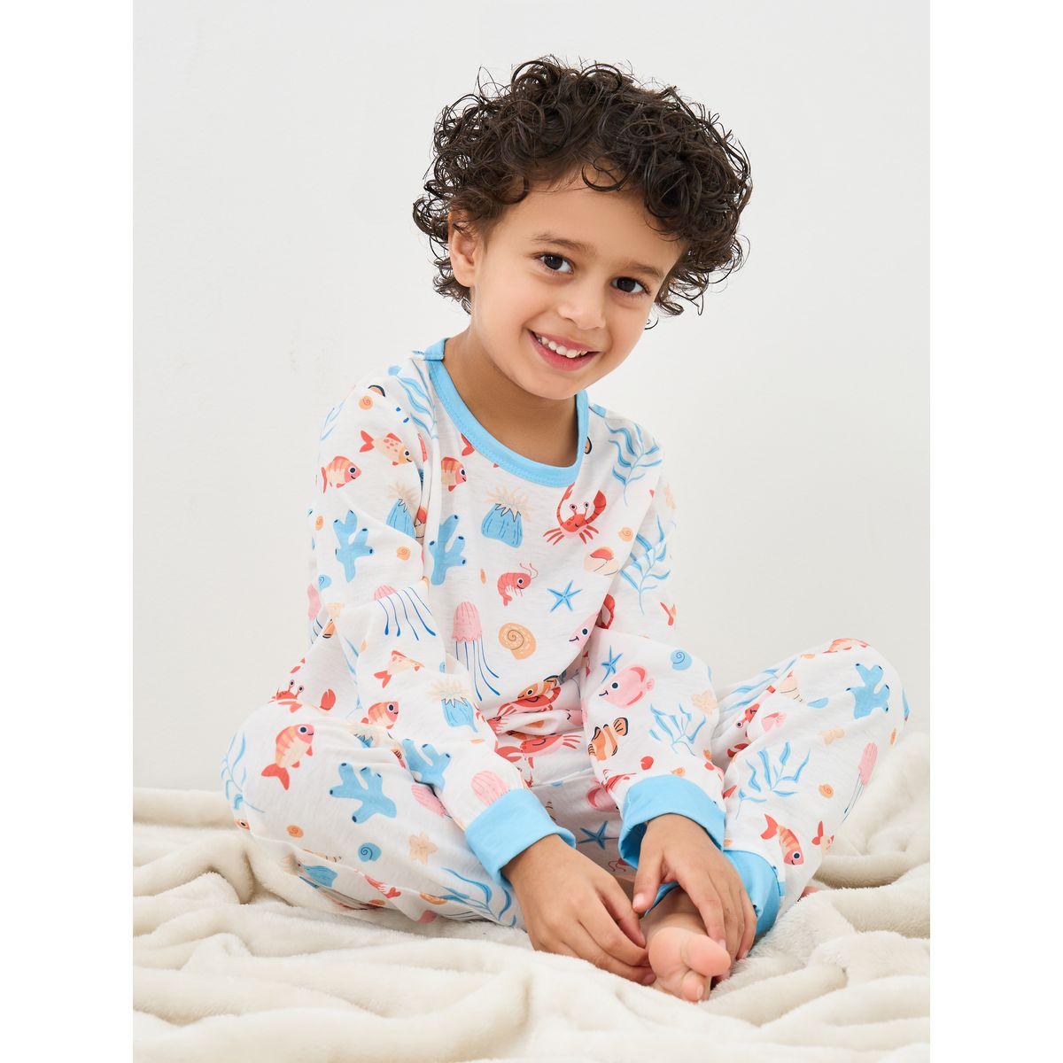 Styli Sea Life Print T-Shirt and Pyjama Set-boys-clothing-nightwear-image-1