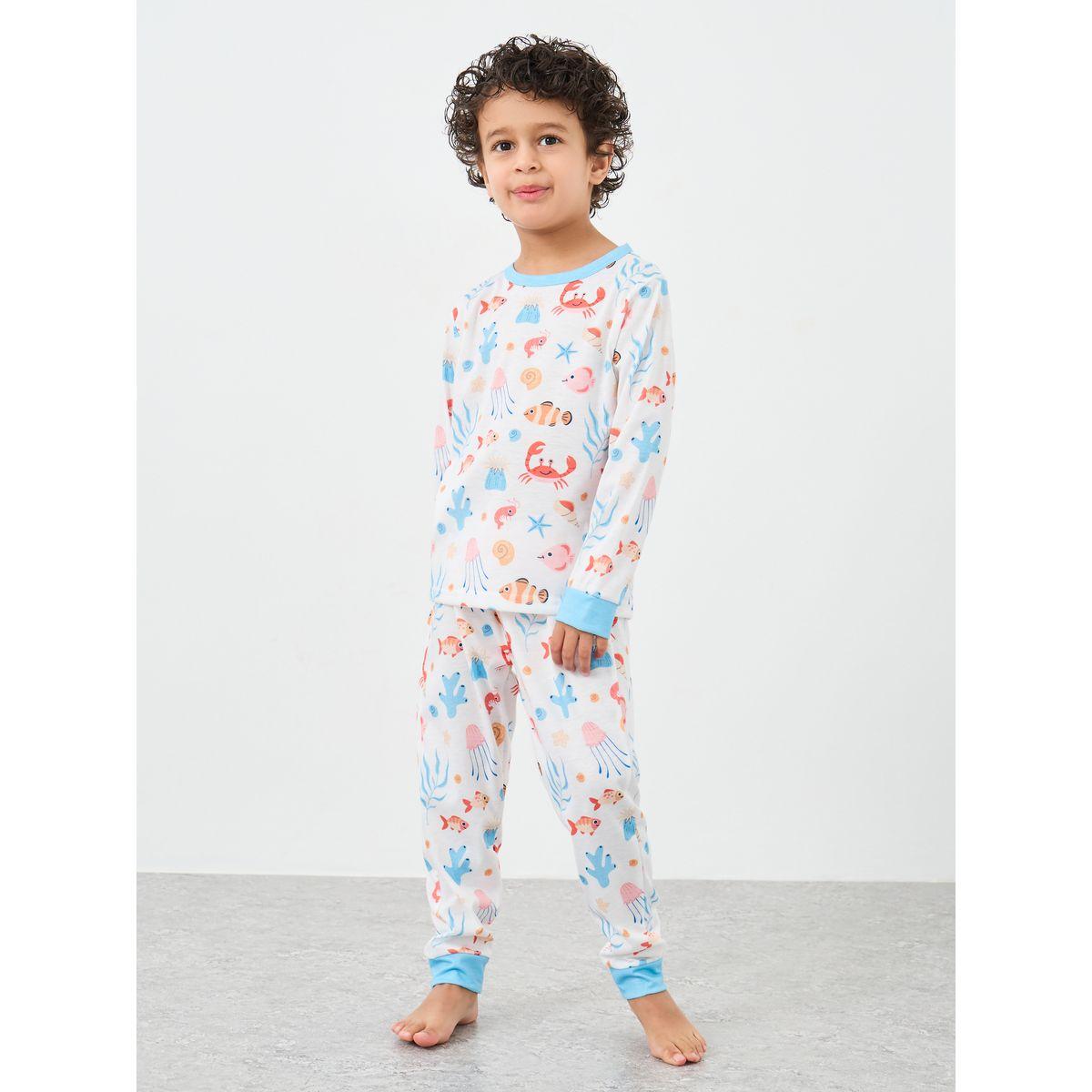 Styli Sea Life Print T-Shirt and Pyjama Set-boys-clothing-nightwear-image-2