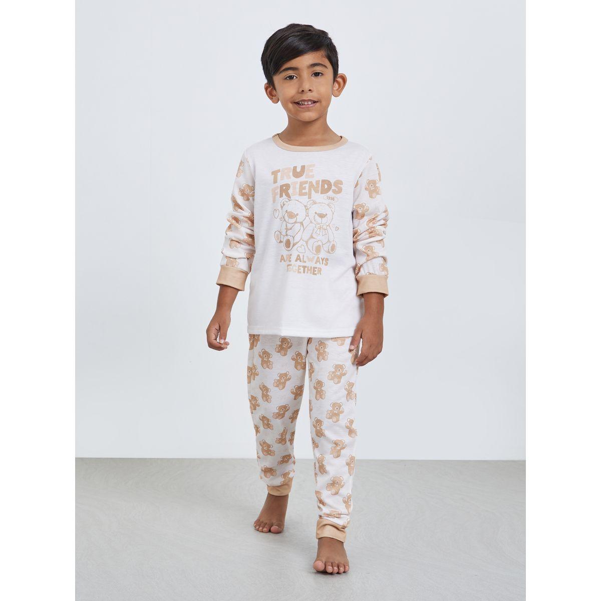 Styli Boys Teddy Bear Print T-Shirt and Pyjama Set-boys-clothing-nightwear-image-1
