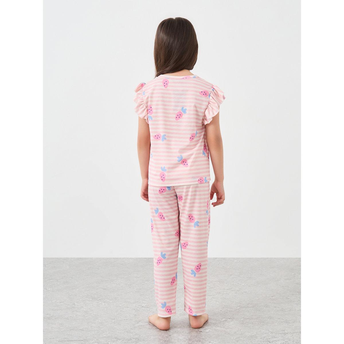 طقم بيجاما من بنطال وتيشيرت مخطط بأكمام كشكش-girls-clothing-nightwear-image-4