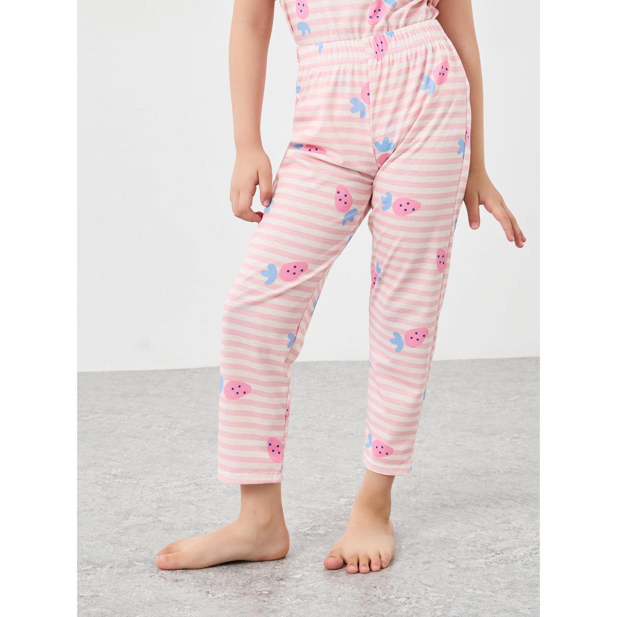 Styli Striped Ruffle Sleeve T-Shirt and Pyjama Set-girls-clothing-nightwear-image-5