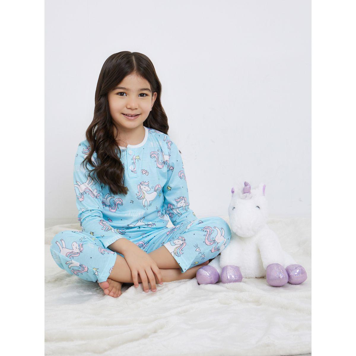 Styli Unicorn Graphic Print T-Shirt and Pyjama Set-girls-clothing-nightwear-image-1