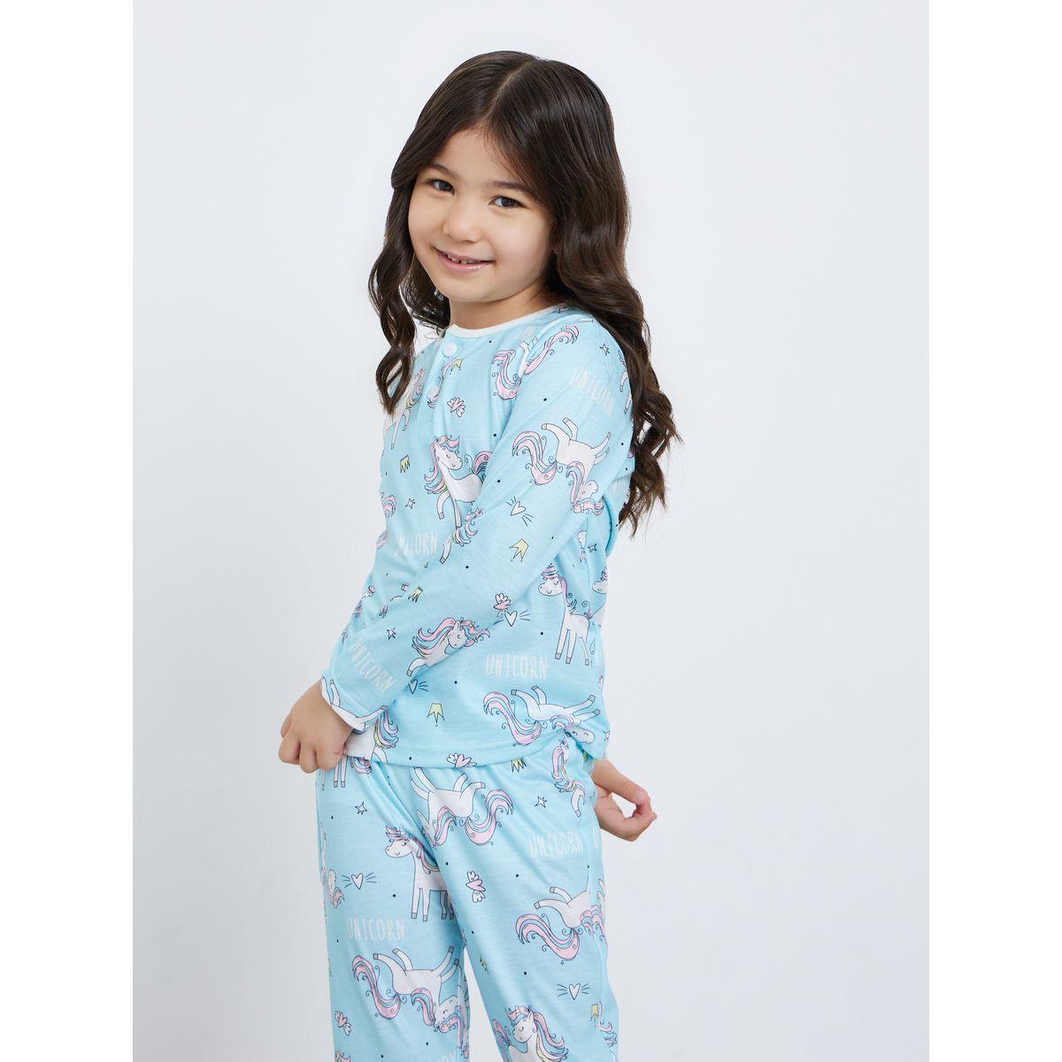 Styli Unicorn Graphic Print T-Shirt and Pyjama Set-girls-clothing-nightwear-image-3