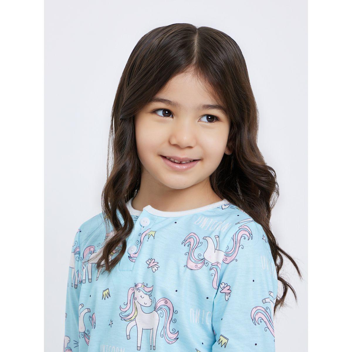 Styli Unicorn Graphic Print T-Shirt and Pyjama Set-girls-clothing-nightwear-image-4