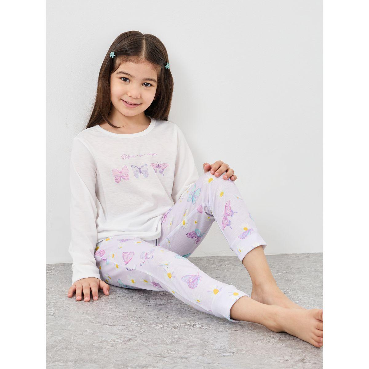 Styli Girls Butterfly Print T-Shirt and Pyjama Set-girls-clothing-nightwear-image-1