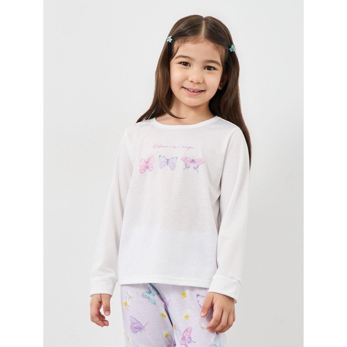 Styli Girls Butterfly Print T-Shirt and Pyjama Set-girls-clothing-nightwear-image-2