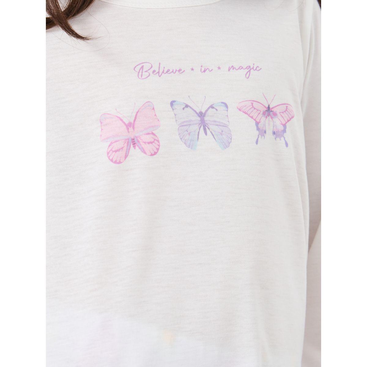 Styli Girls Butterfly Print T-Shirt and Pyjama Set-girls-clothing-nightwear-image-3