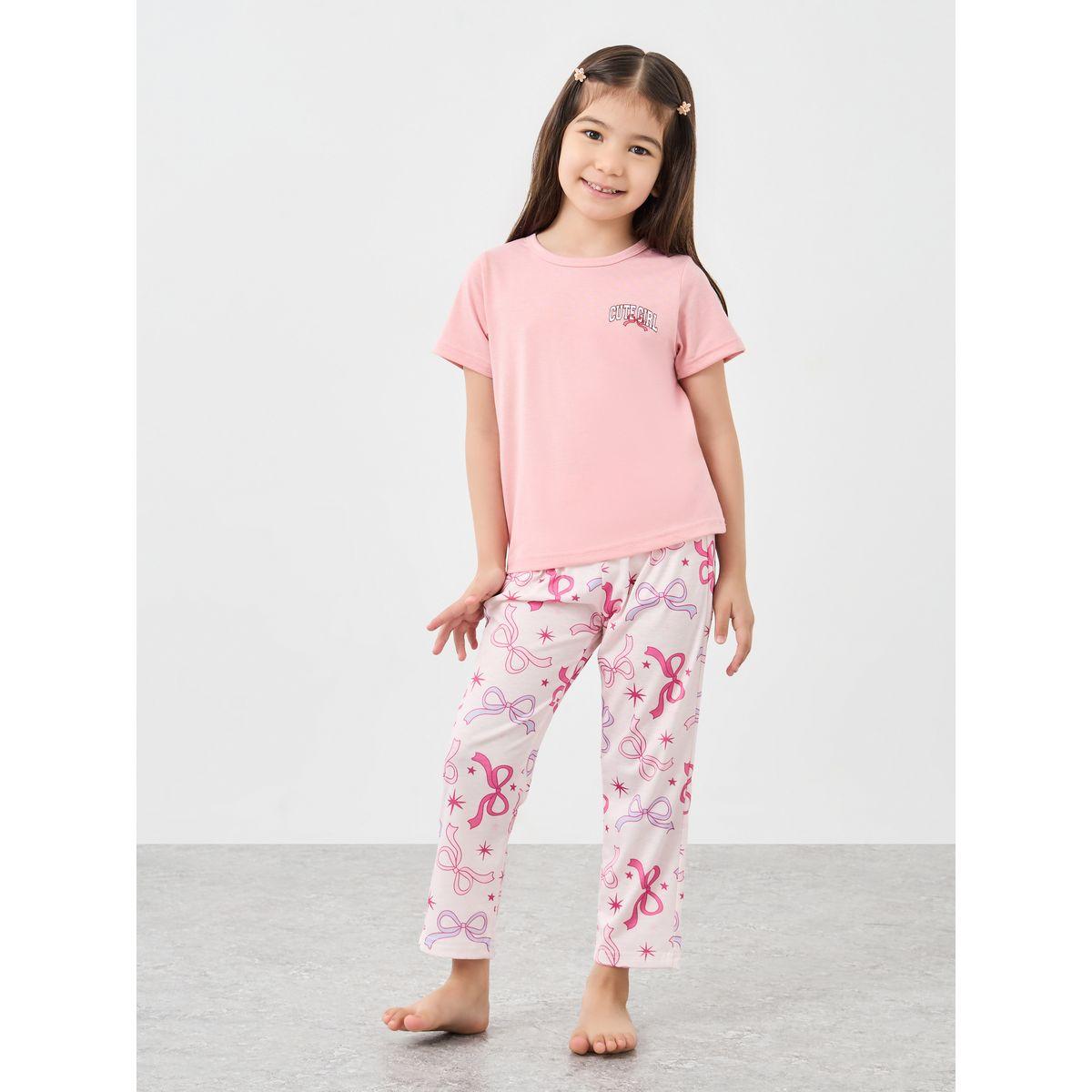 طقم بيجاما من بنطال وتيشيرت بياقة دائرية-girls-clothing-nightwear-image-1