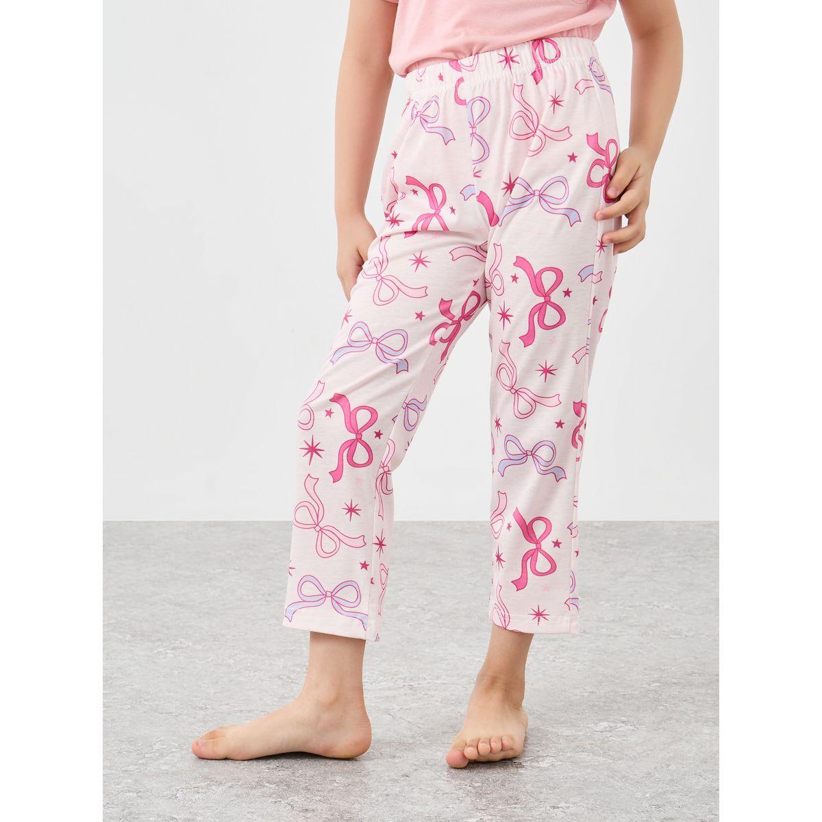 Styli Round Neck T-Shirt and Bow Print Pyjama Set-girls-clothing-nightwear-image-5