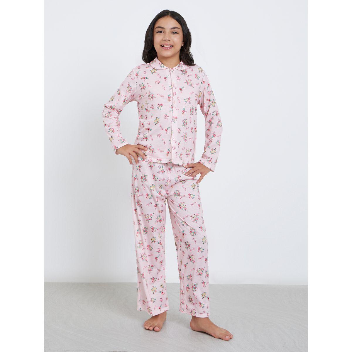 طقم من بنطال بيجاما وبلوزة بطبعة زهور-girls-clothing-nightwear-image-1