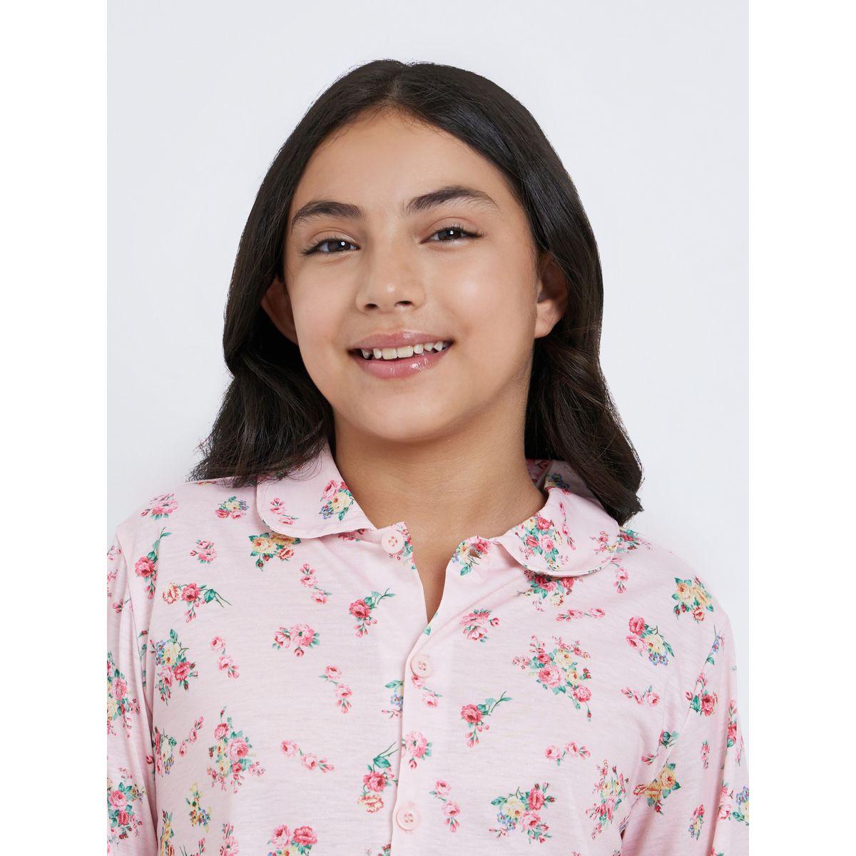 Styli Floral Print Shirt and Pyjama Set-girls-clothing-nightwear-image-3