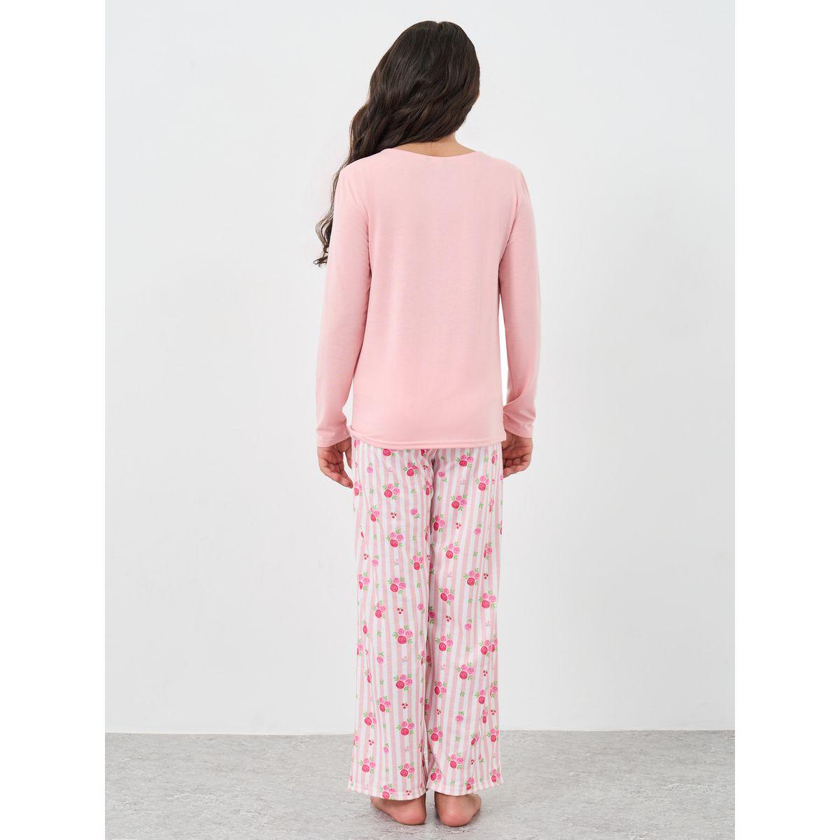 طقم من بنطال بيجاما وتيشيرت مُطبع بأكمام طويلة-girls-clothing-nightwear-image-6