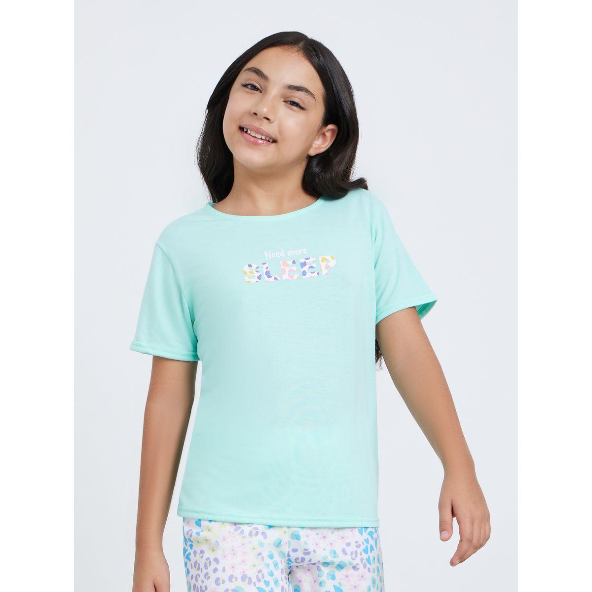 Styli Round Neck T-Shirt and Printed Pyjama Set-girls-clothing-nightwear-image-2